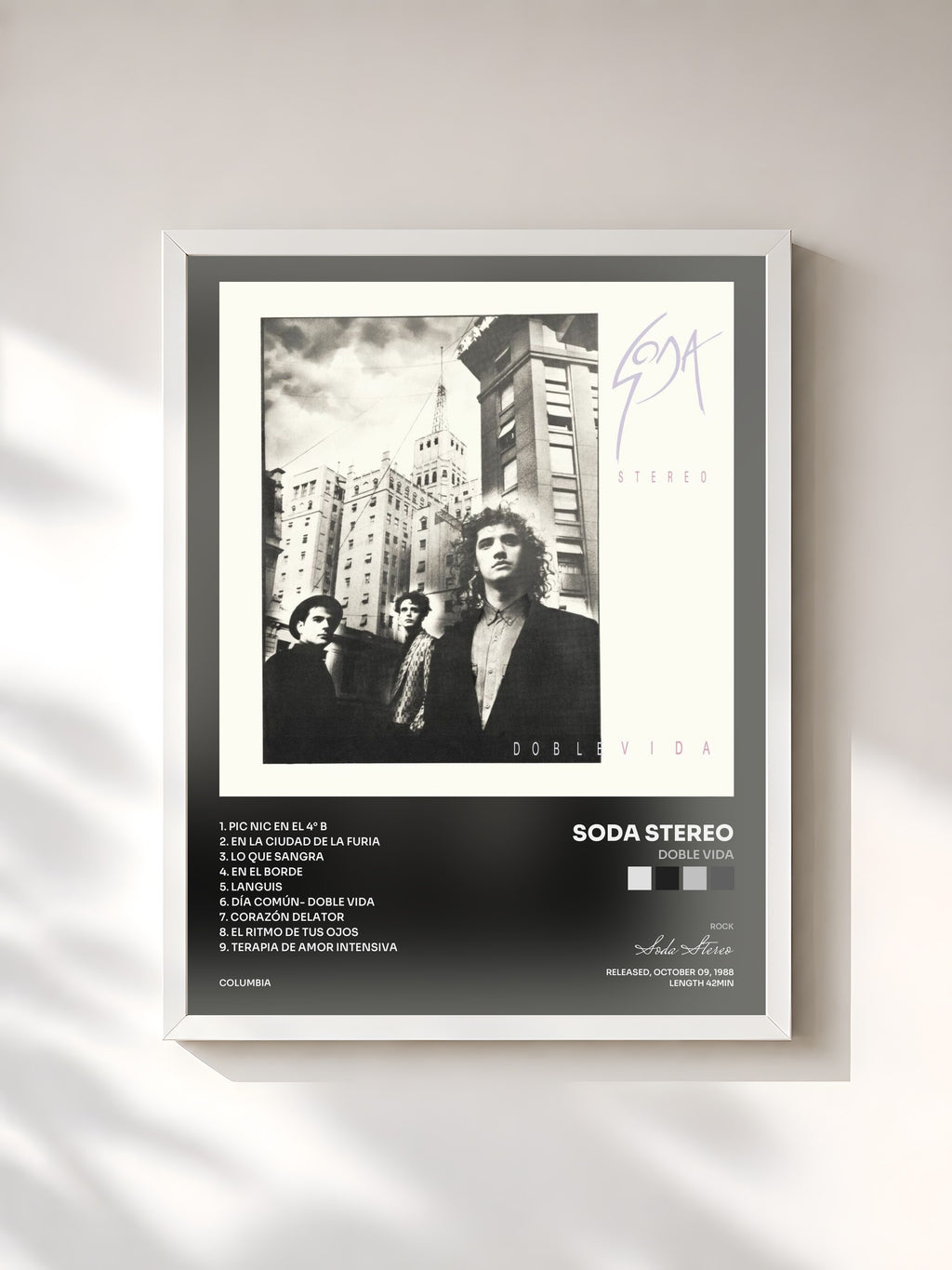 #blanc Tableau de l'album Doble Vida de Soda Stereo, cadre blanc, imprimé et encadré en France