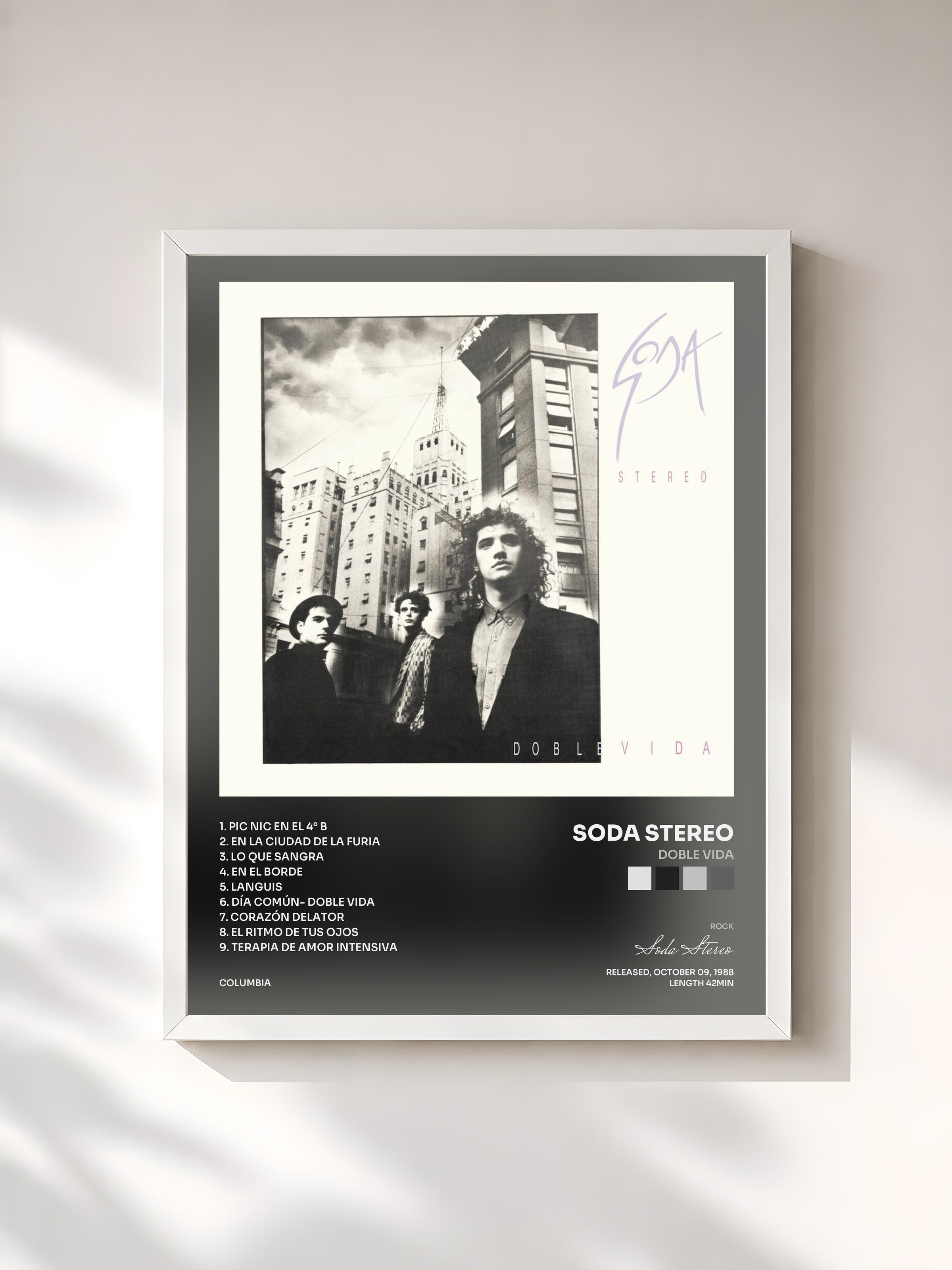 #blanc Tableau de l'album Doble Vida de Soda Stereo, cadre blanc, imprimé et encadré en France