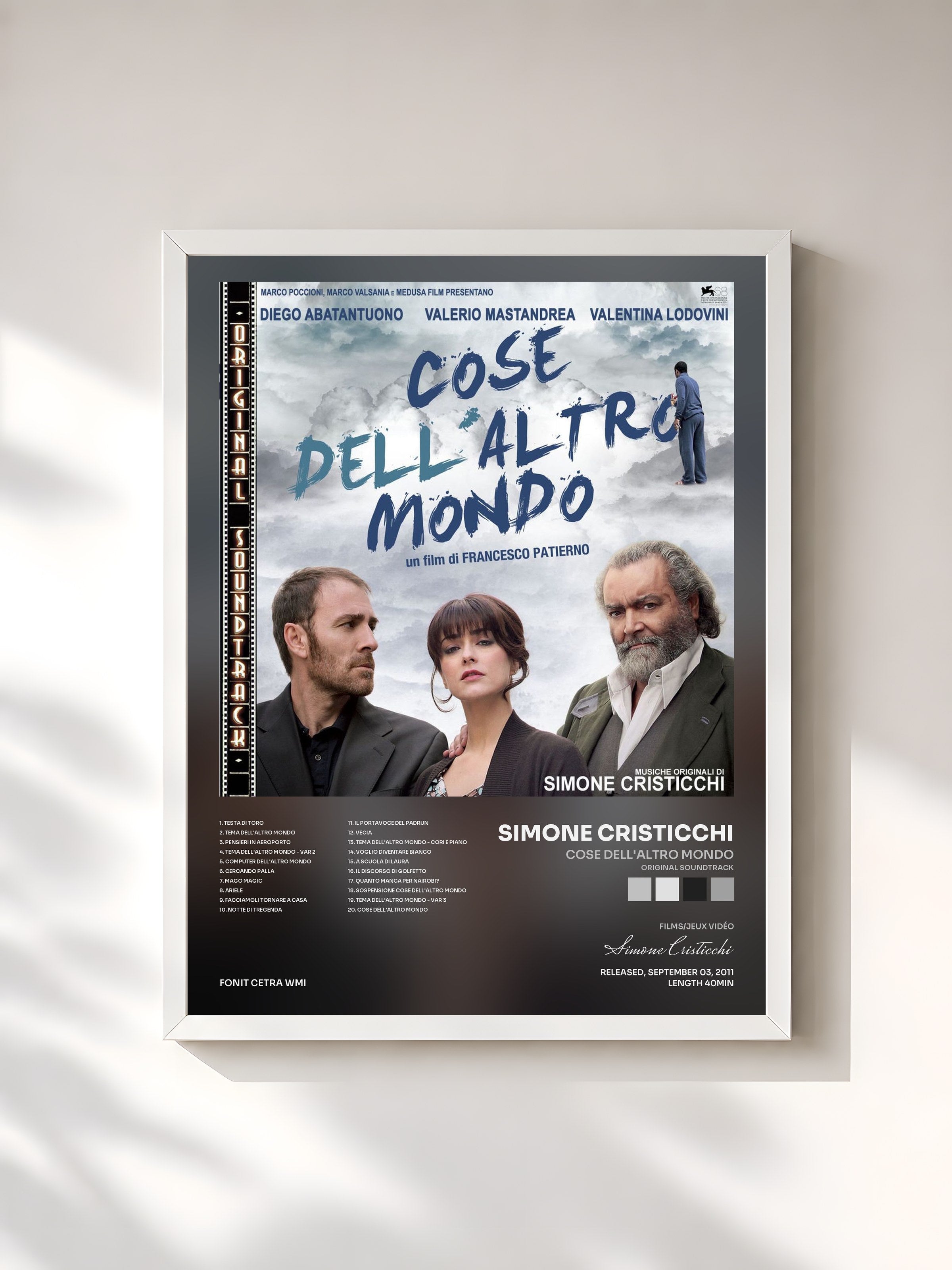 #blanc Tableau de l'album Cose dell'altro mondo (Original Soundtrack) de Simone Cristicchi, cadre blanc, imprimé et encadré en France