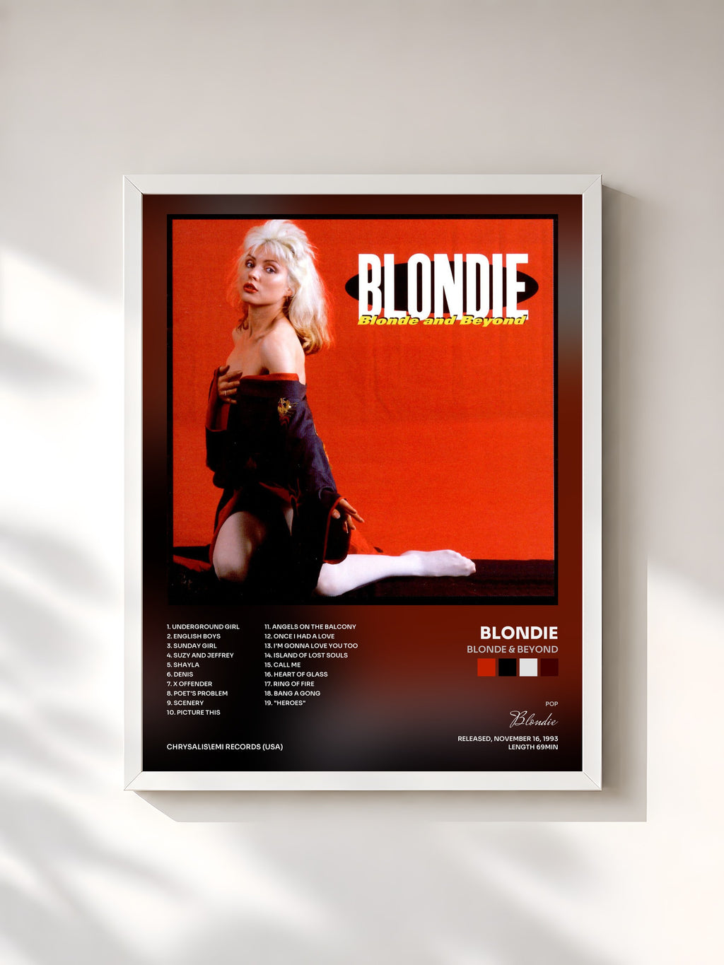 #blanc Tableau de l'album Blonde & Beyond de Blondie, cadre blanc, imprimé et encadré en France