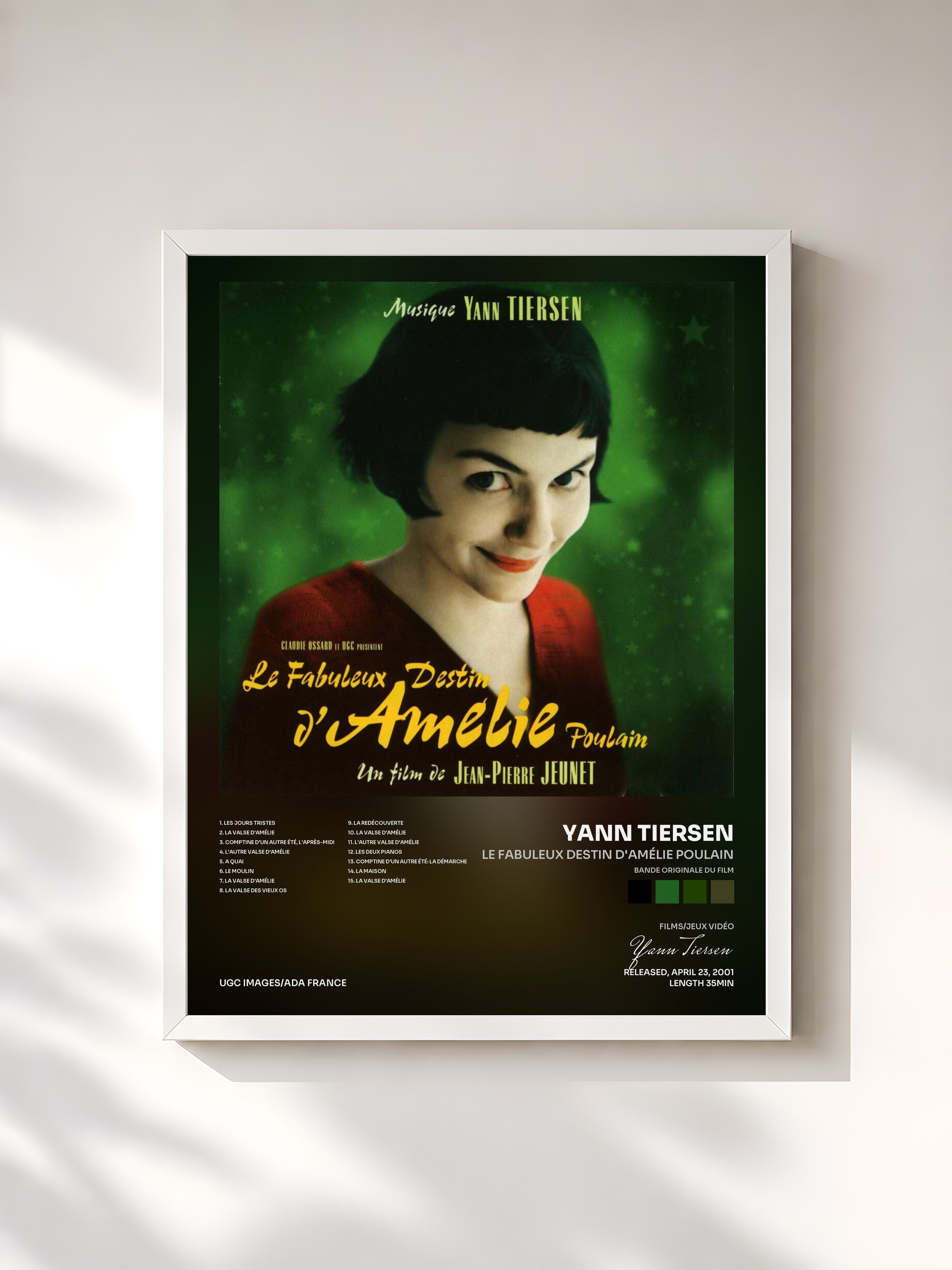 #blanc Tableau de l'album Le Fabuleux destin d'Amélie Poulain (Bande originale du film) de Yann Tiersen, cadre blanc, imprimé et encadré en France