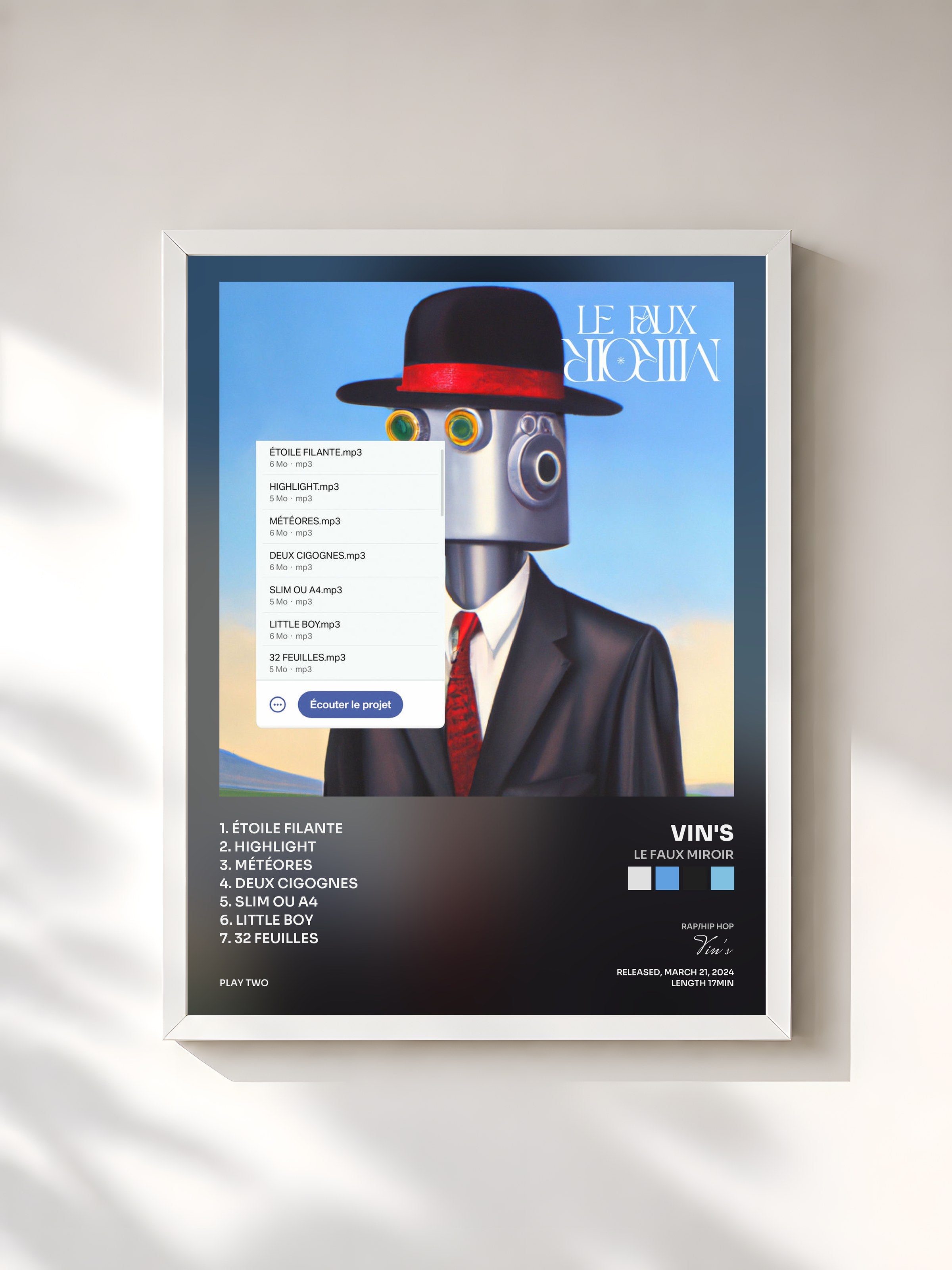 #blanc Tableau de l'album Le Faux Miroir de Vin's, cadre blanc, imprimé et encadré en France