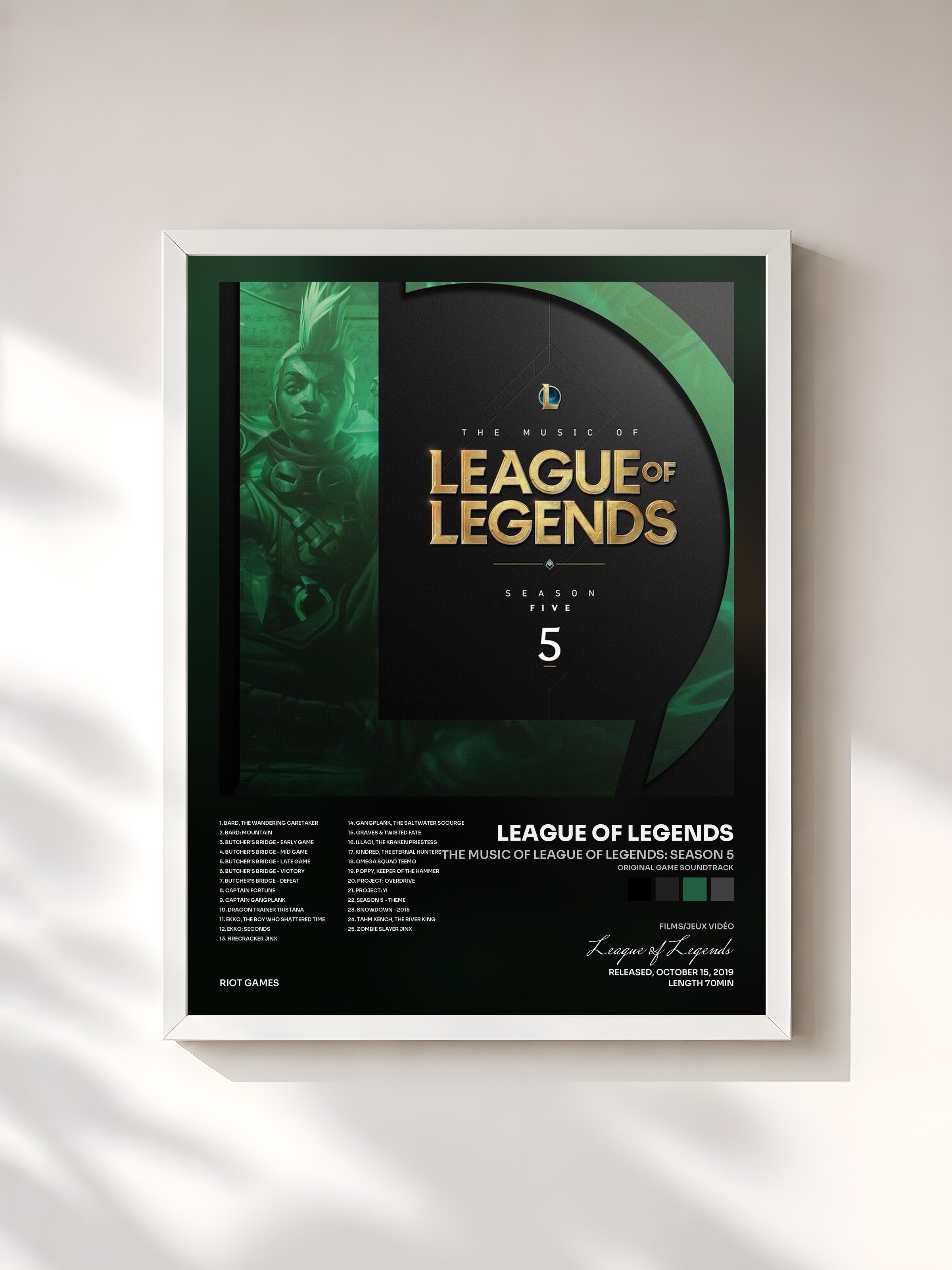 #blanc Tableau de l'album The Music of League of Legends: Season 5 (Original Game Soundtrack) de League of Legends, cadre blanc, imprimé et encadré en France