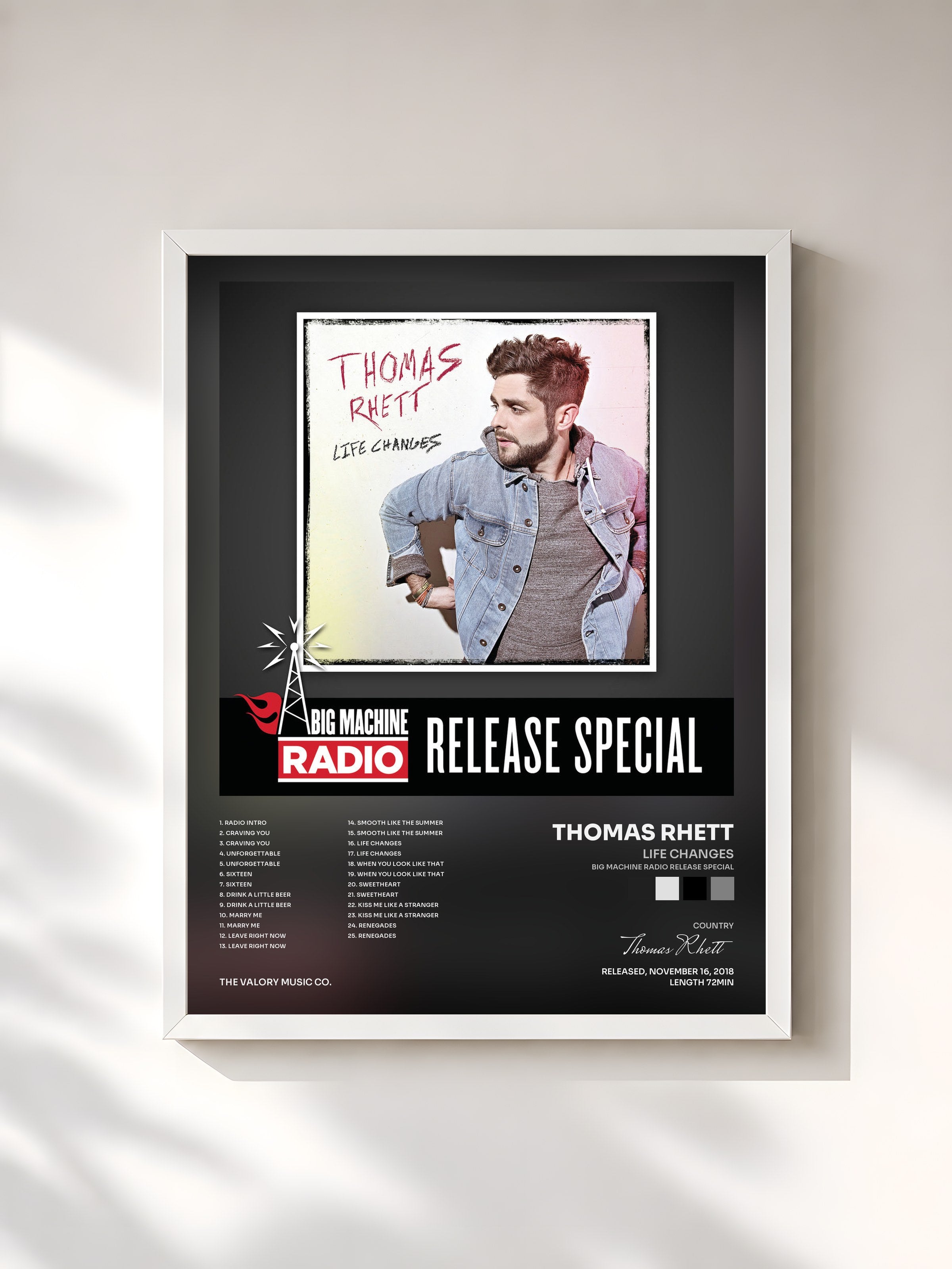 #blanc Tableau de l'album Life Changes (Big Machine Radio Release Special) de Thomas Rhett, cadre blanc, imprimé et encadré en France