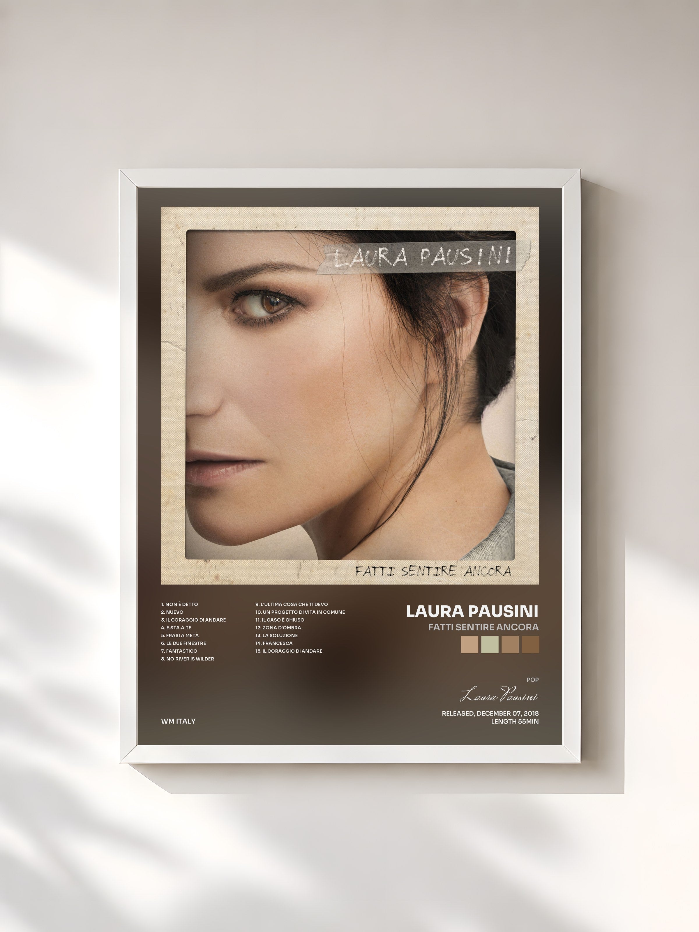 #blanc Tableau de l'album Fatti sentire ancora de Laura Pausini, cadre blanc, imprimé et encadré en France
