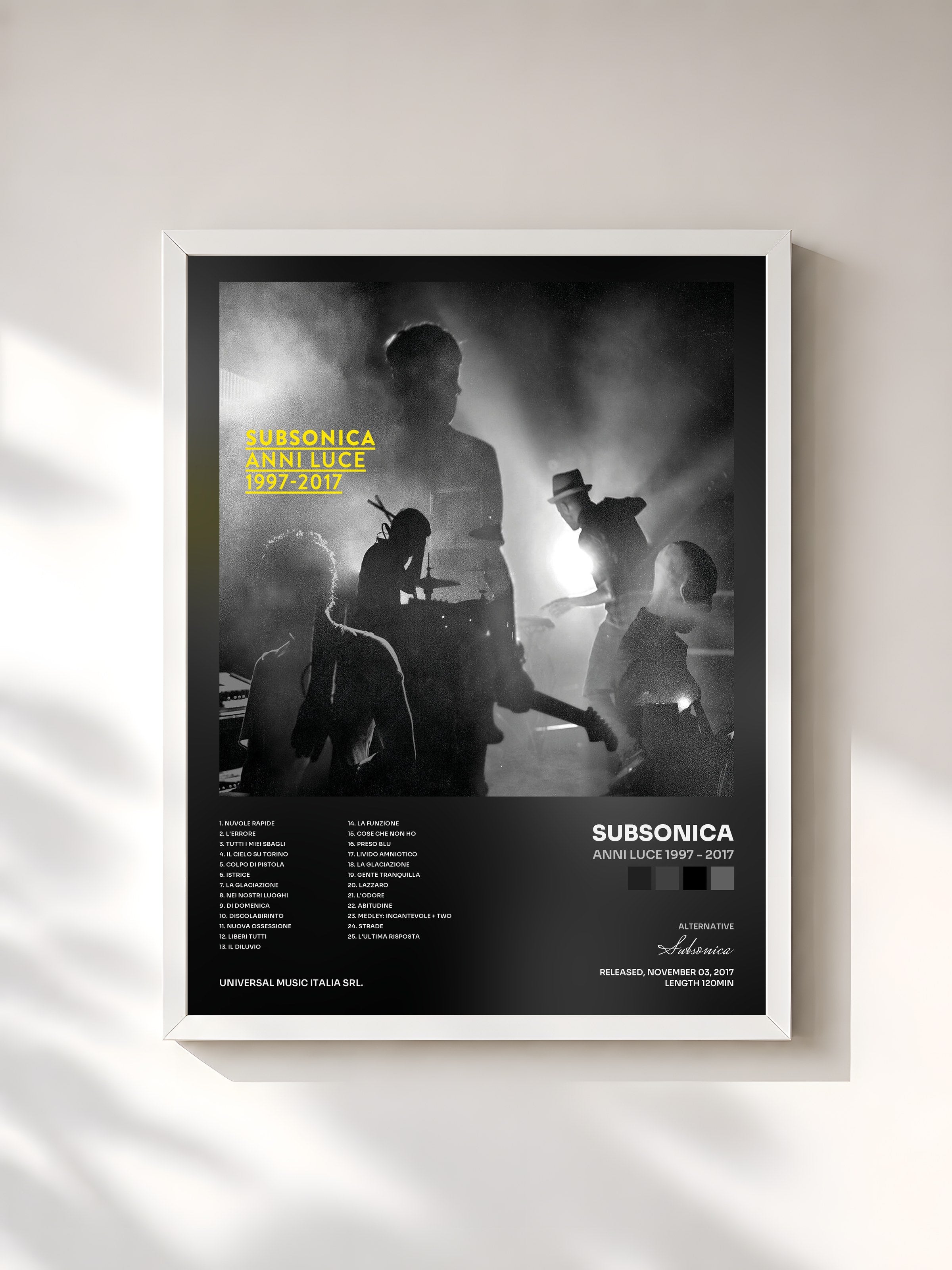 #blanc Tableau de l'album Anni Luce 1997 - 2017 de Subsonica, cadre blanc, imprimé et encadré en France