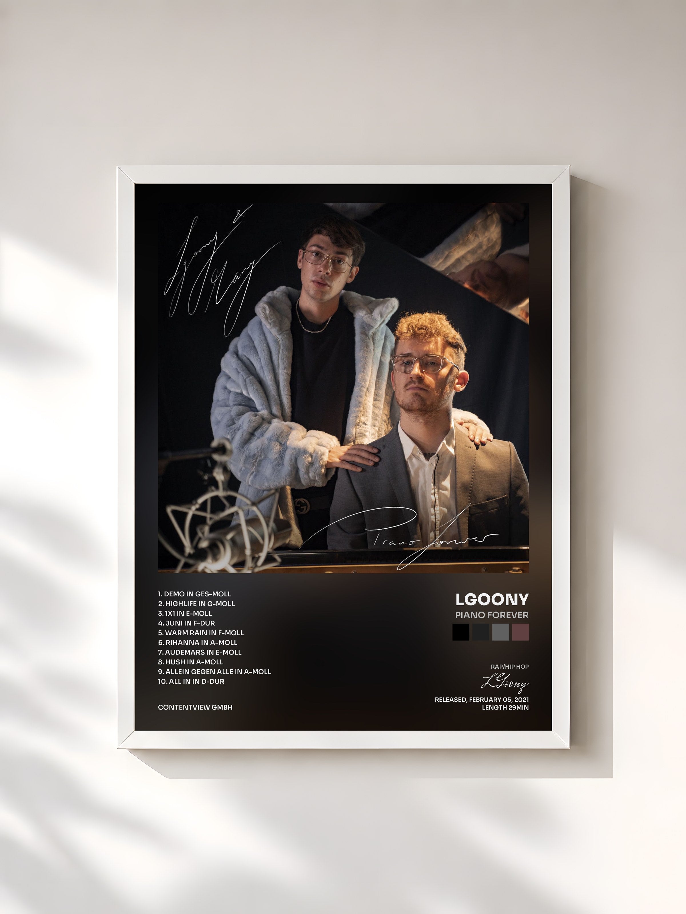 #blanc Tableau de l'album Piano Forever de LGoony, cadre blanc, imprimé et encadré en France