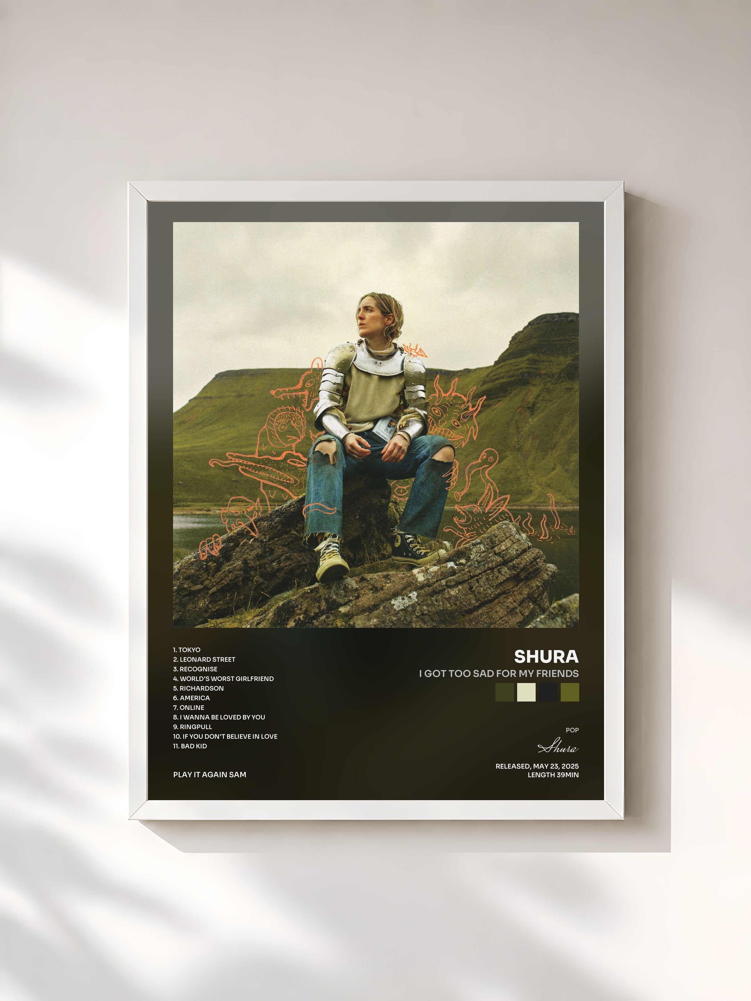 #blanc Tableau de l'album I Got Too Sad For My Friends de Shura, cadre blanc, imprimé et encadré en France