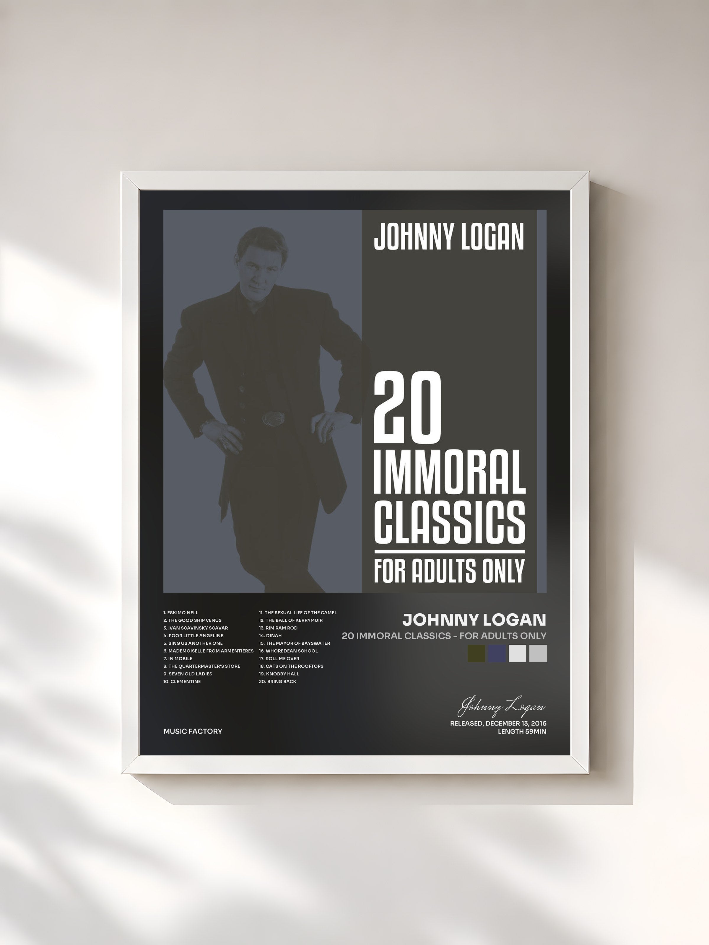 #blanc Tableau de l'album 20 Immoral Classics - For Adults Only de Johnny Logan, cadre blanc, imprimé et encadré en France