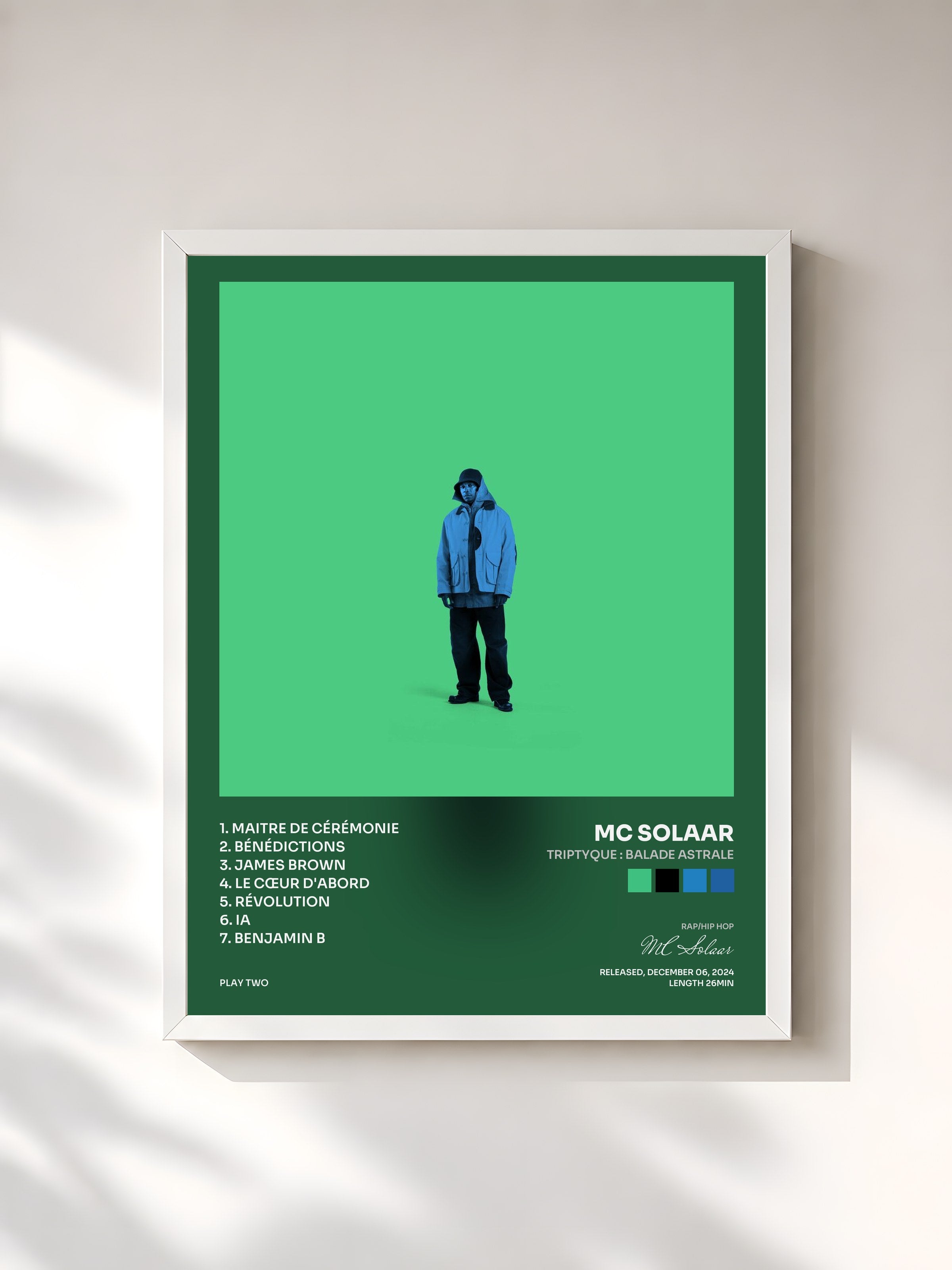 #blanc Tableau de l'album Triptyque : Balade astrale de MC Solaar, cadre blanc, imprimé et encadré en France