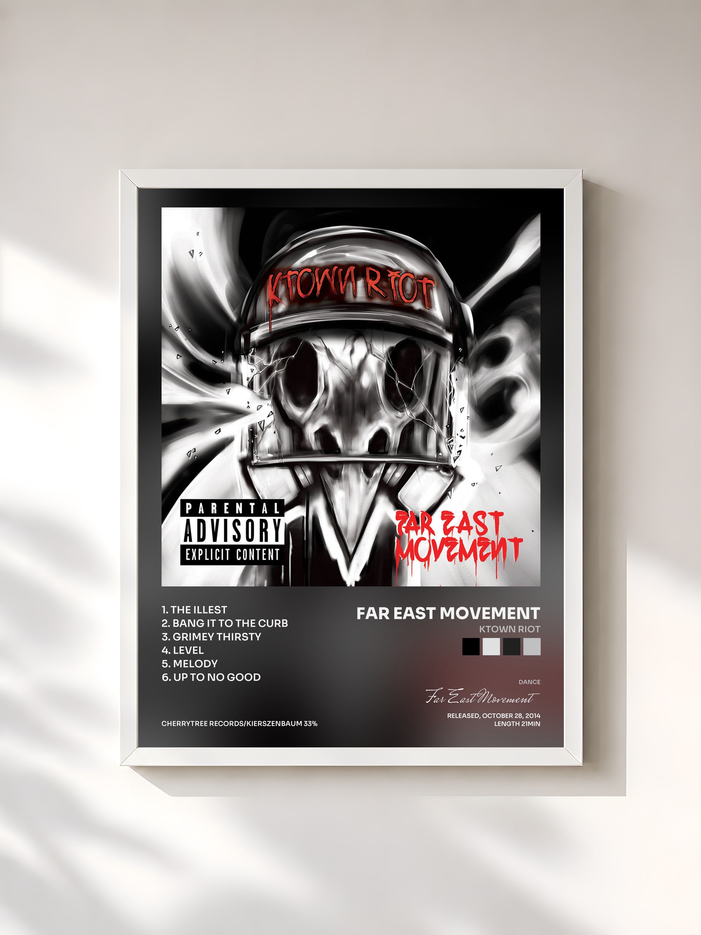 #blanc Tableau de l'album KTown Riot de Far East Movement, cadre blanc, imprimé et encadré en France