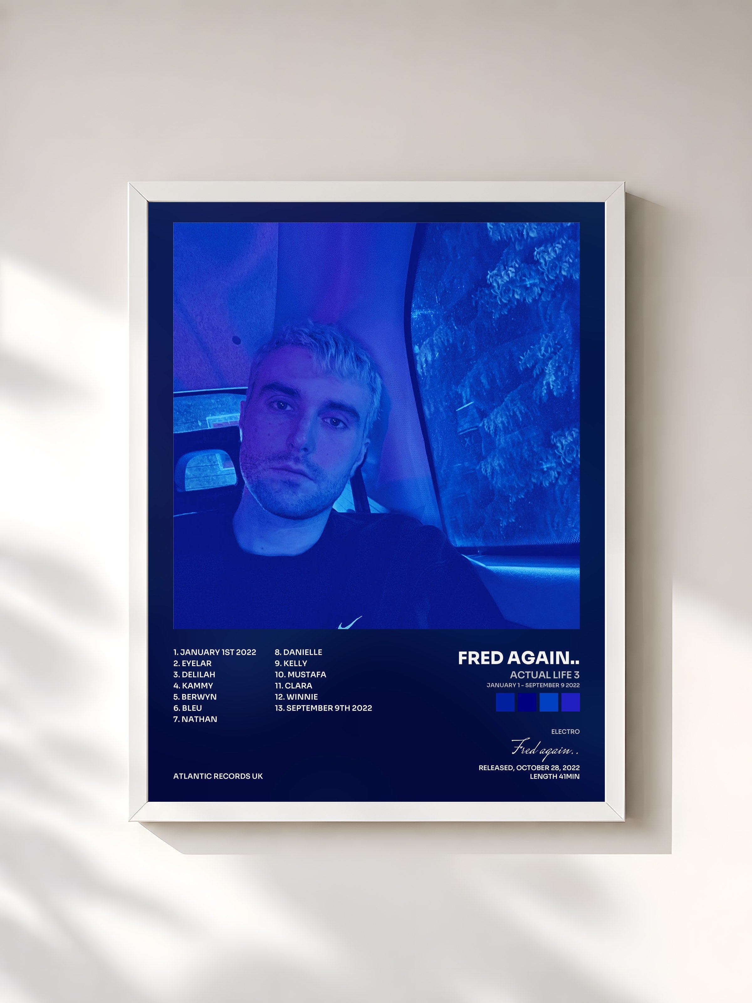 #blanc Tableau de l'album Actual Life 3 (January 1 - September 9 2022) de Fred again.., cadre blanc, imprimé et encadré en France