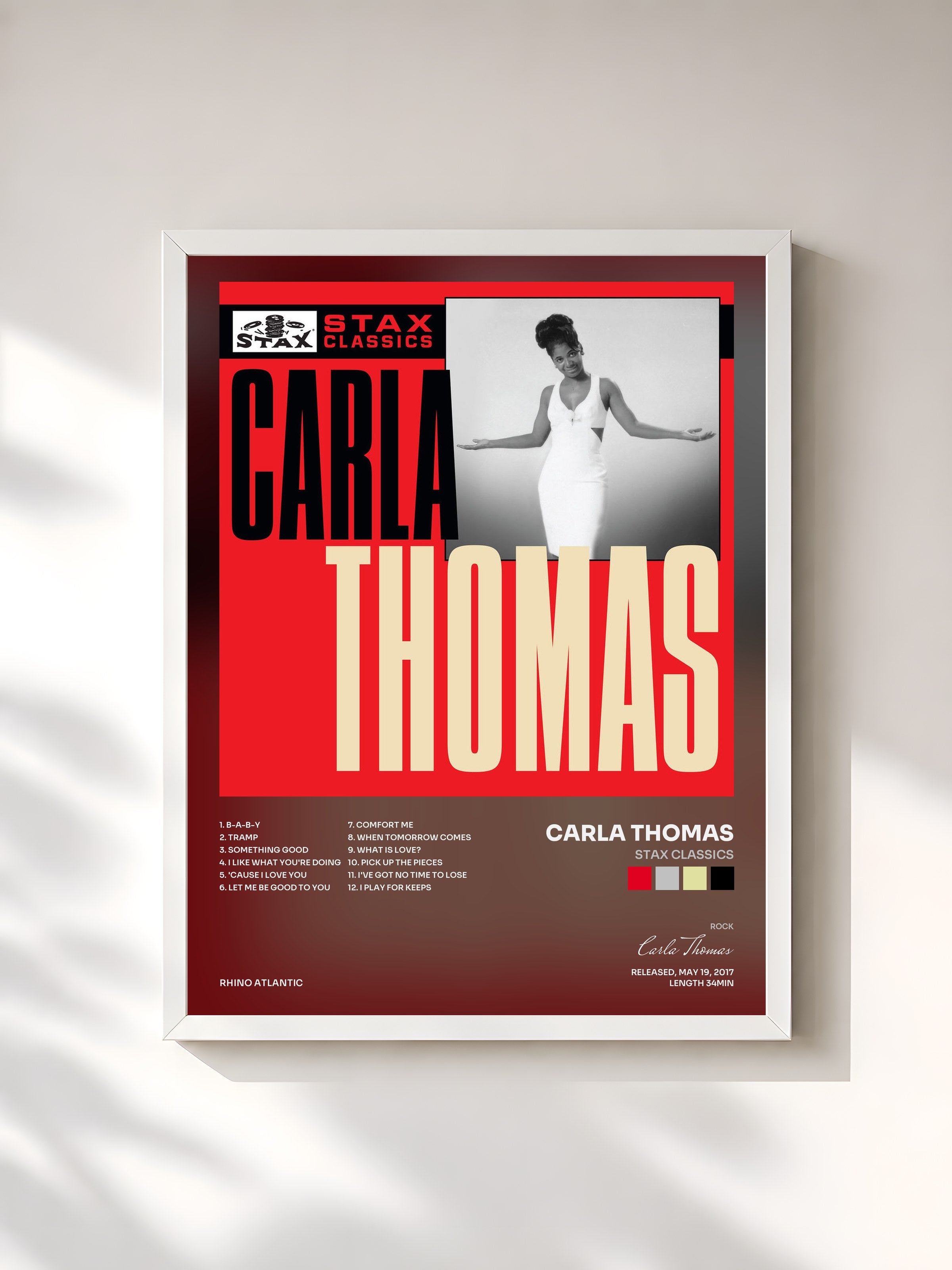 #blanc Tableau de l'album Stax Classics de Carla Thomas, cadre blanc, imprimé et encadré en France