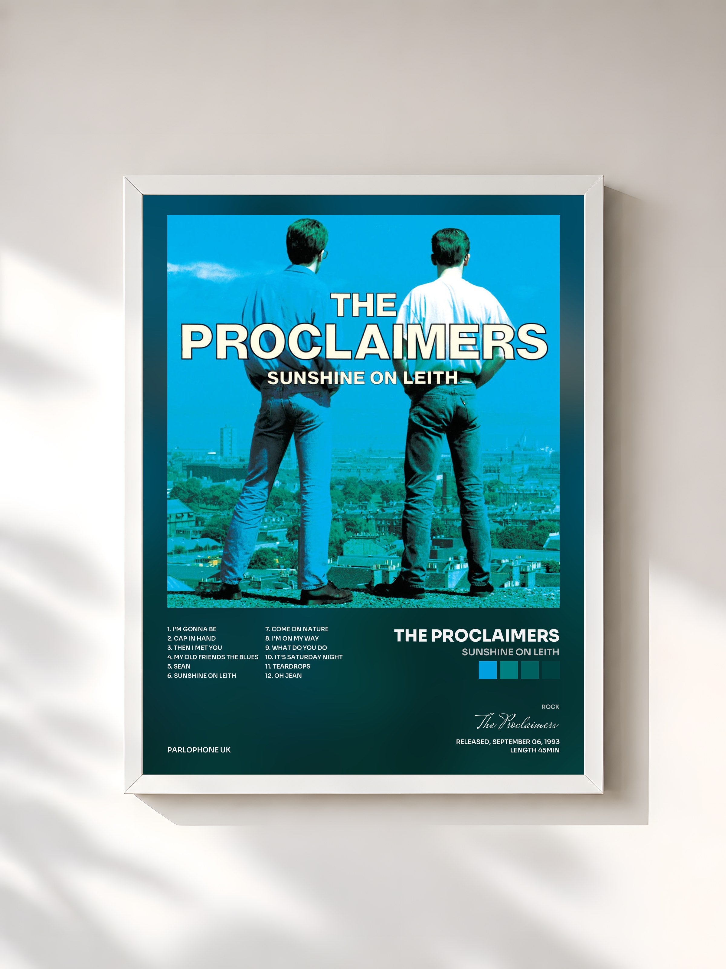 #blanc Tableau de l'album Sunshine on Leith de The Proclaimers, cadre blanc, imprimé et encadré en France