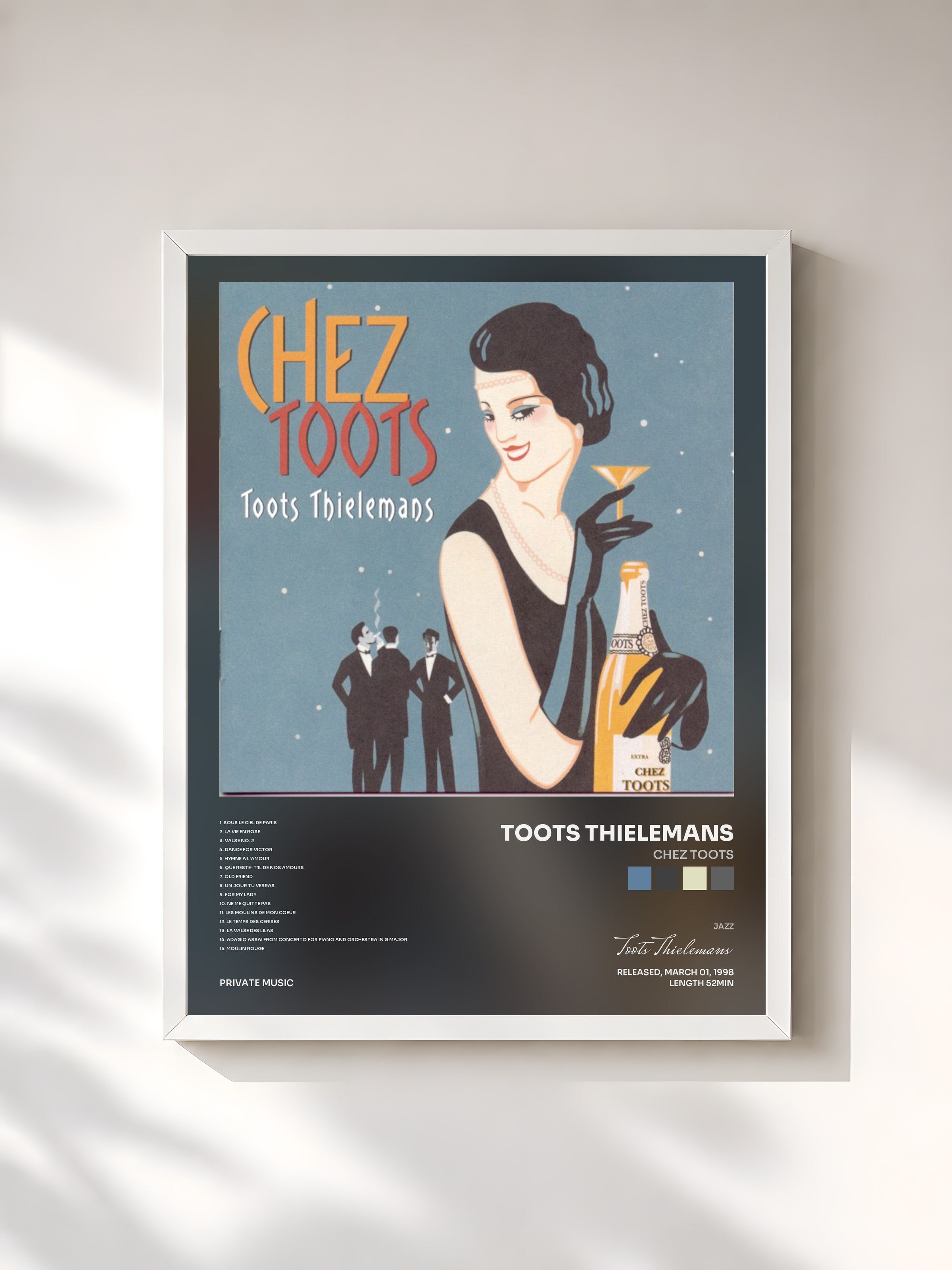 #blanc Tableau de l'album Chez Toots de Toots Thielemans, cadre blanc, imprimé et encadré en France