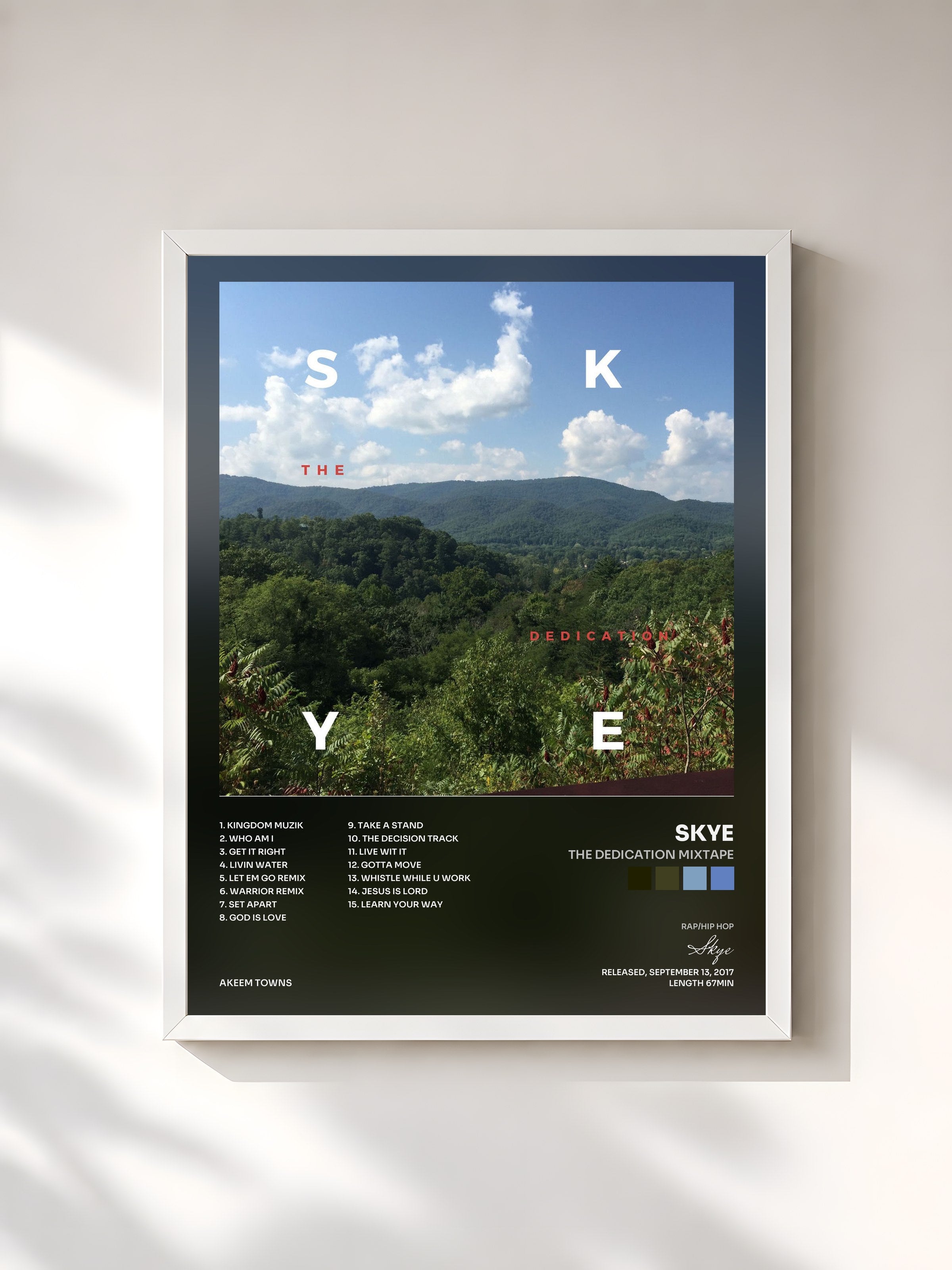 #blanc Tableau de l'album The Dedication Mixtape de Skye, cadre blanc, imprimé et encadré en France