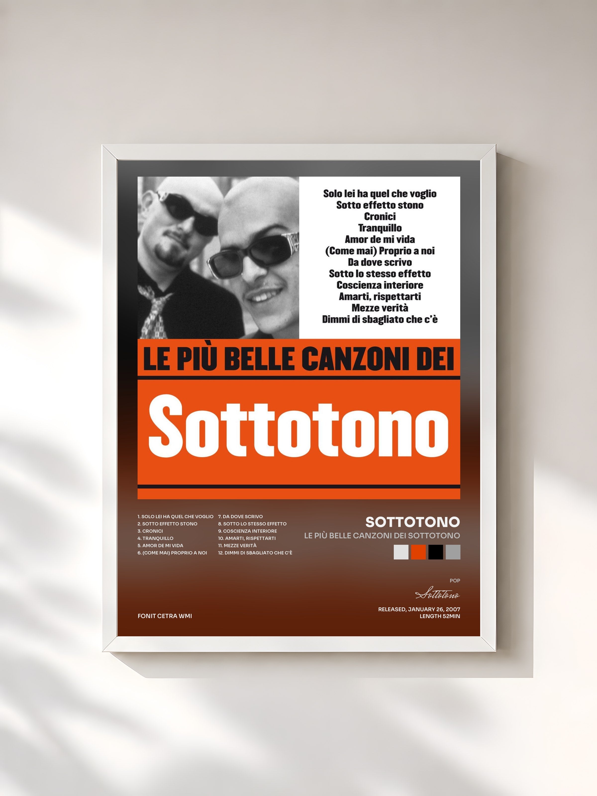 #blanc Tableau de l'album Le più belle canzoni dei Sottotono de Sottotono, cadre blanc, imprimé et encadré en France