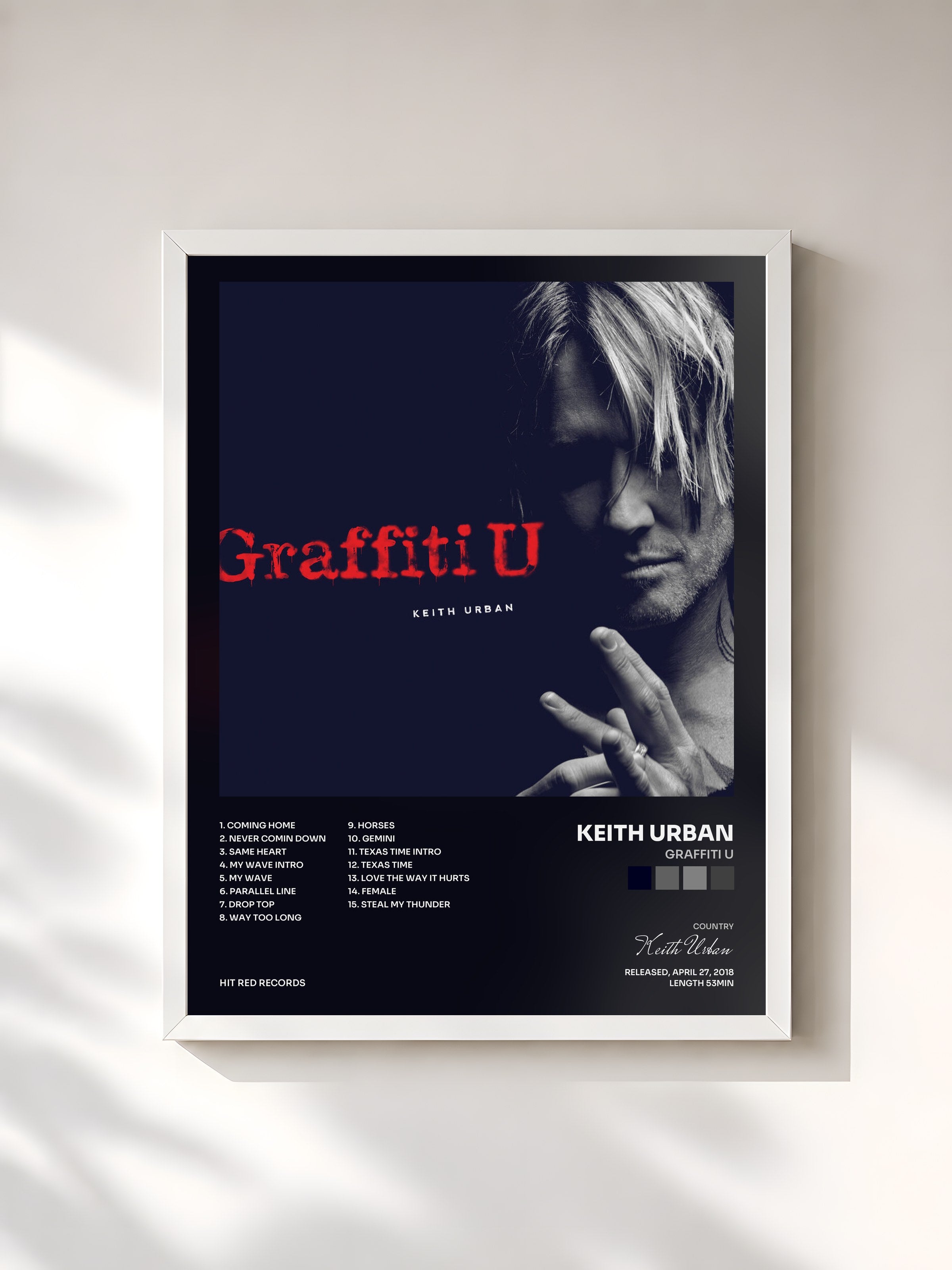 #blanc Tableau de l'album Graffiti U de Keith Urban, cadre blanc, imprimé et encadré en France