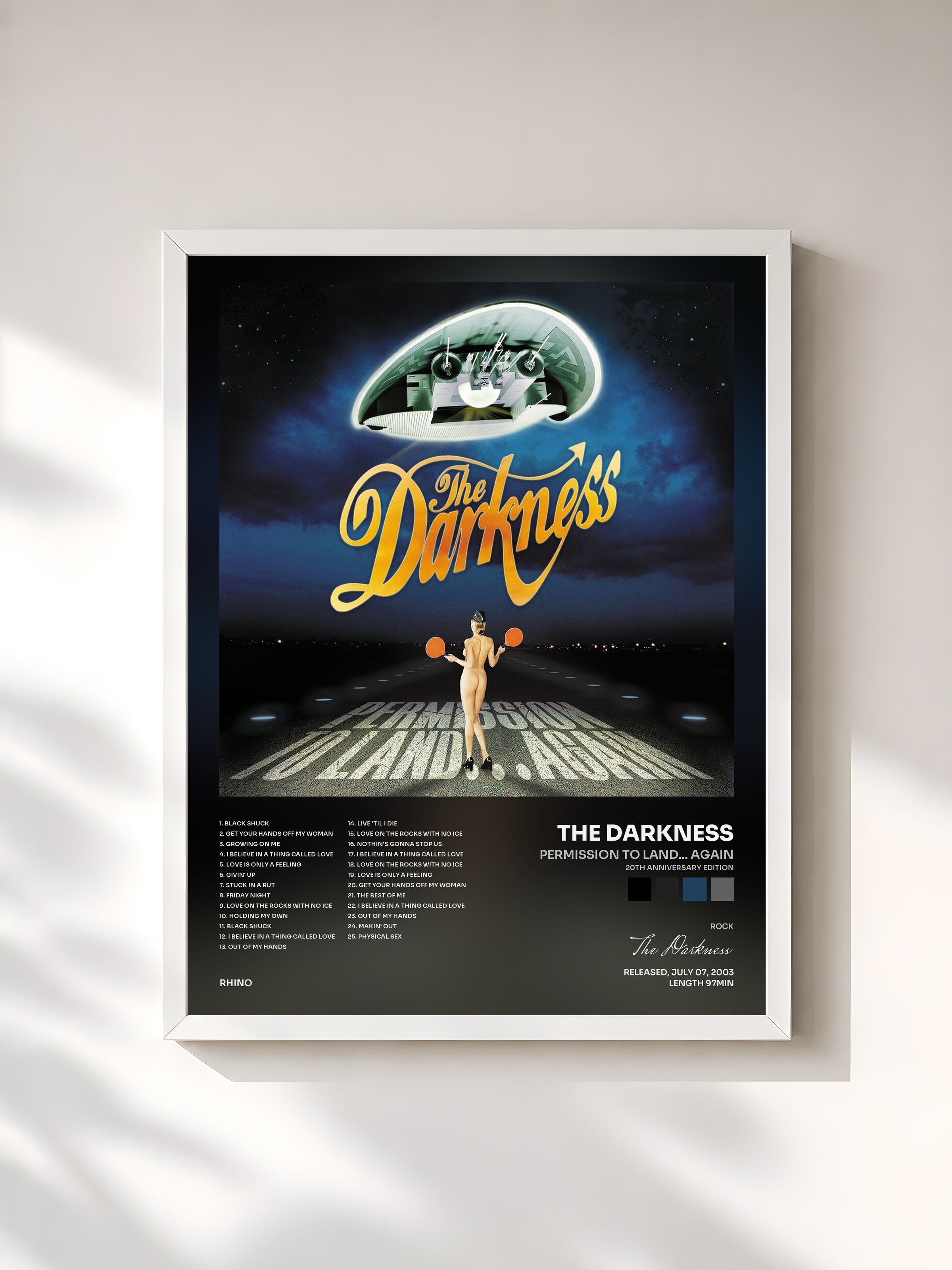 #blanc Tableau de l'album Permission To Land... Again (20th Anniversary Edition) de The Darkness, cadre blanc, imprimé et encadré en France