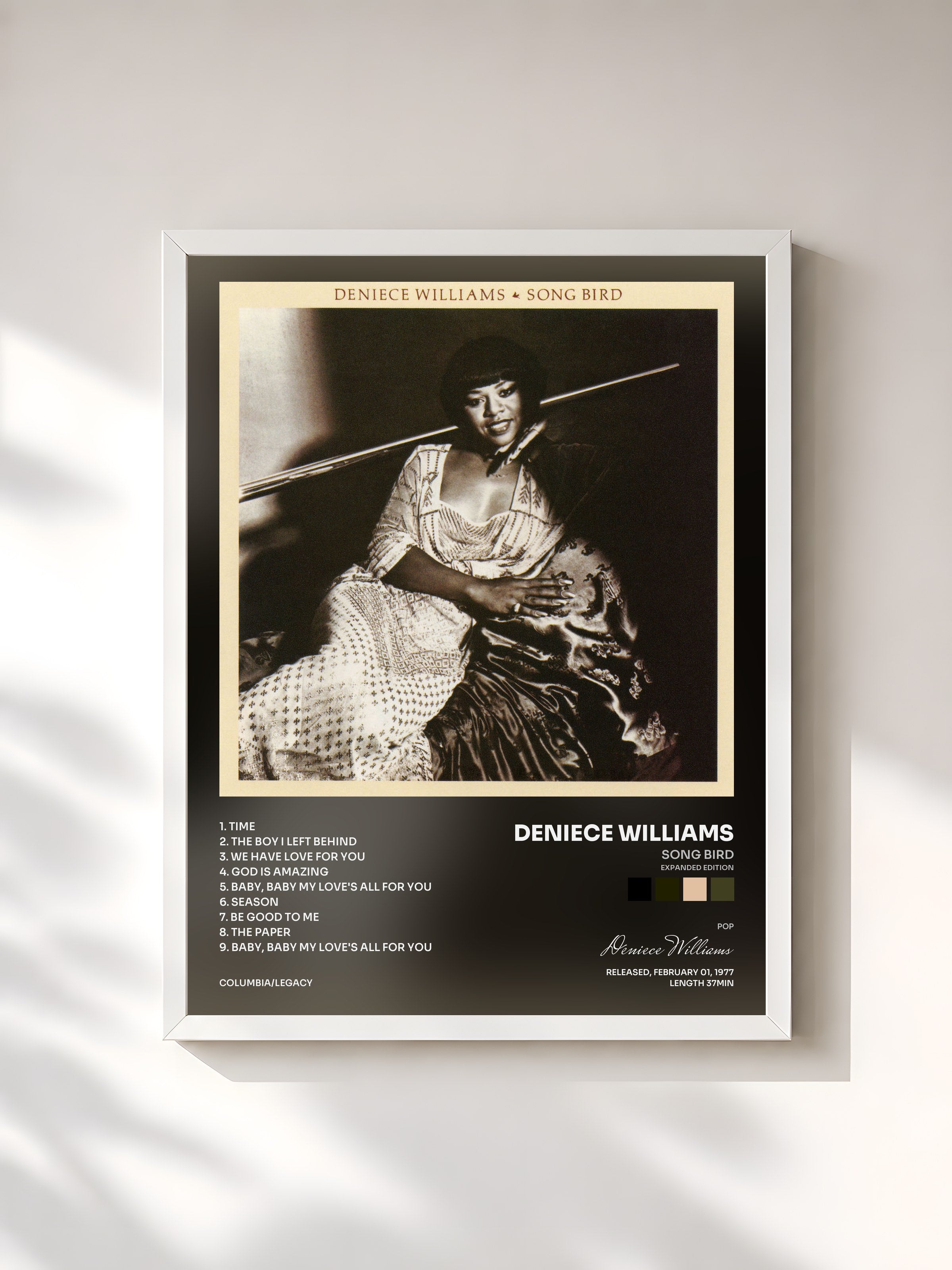 #blanc Tableau de l'album Song Bird (Expanded Edition) de Deniece Williams, cadre blanc, imprimé et encadré en France