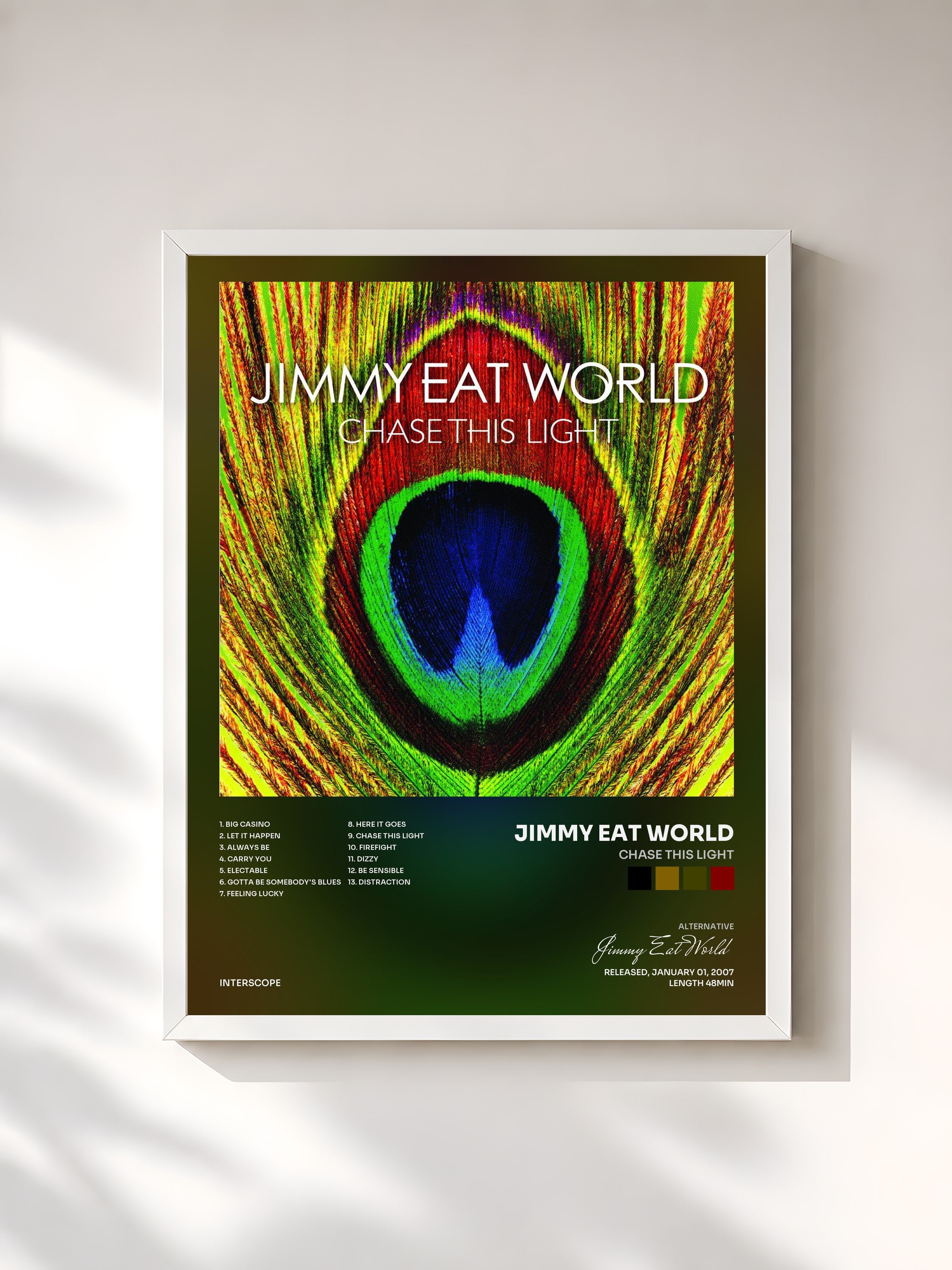 #blanc Tableau de l'album Chase This Light de Jimmy Eat World, cadre blanc, imprimé et encadré en France