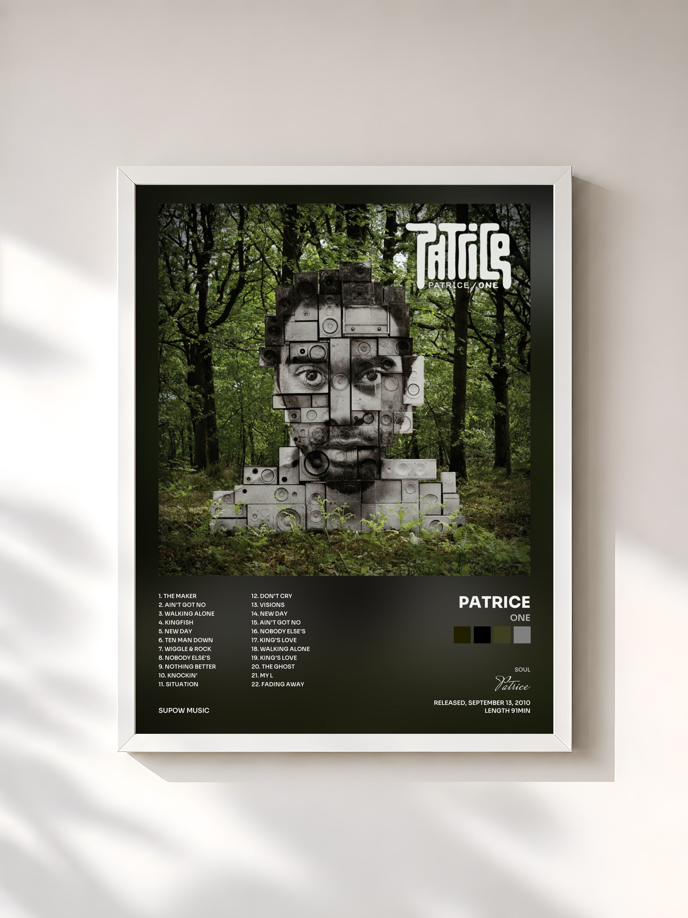 #blanc Tableau de l'album One de Patrice, cadre blanc, imprimé et encadré en France
