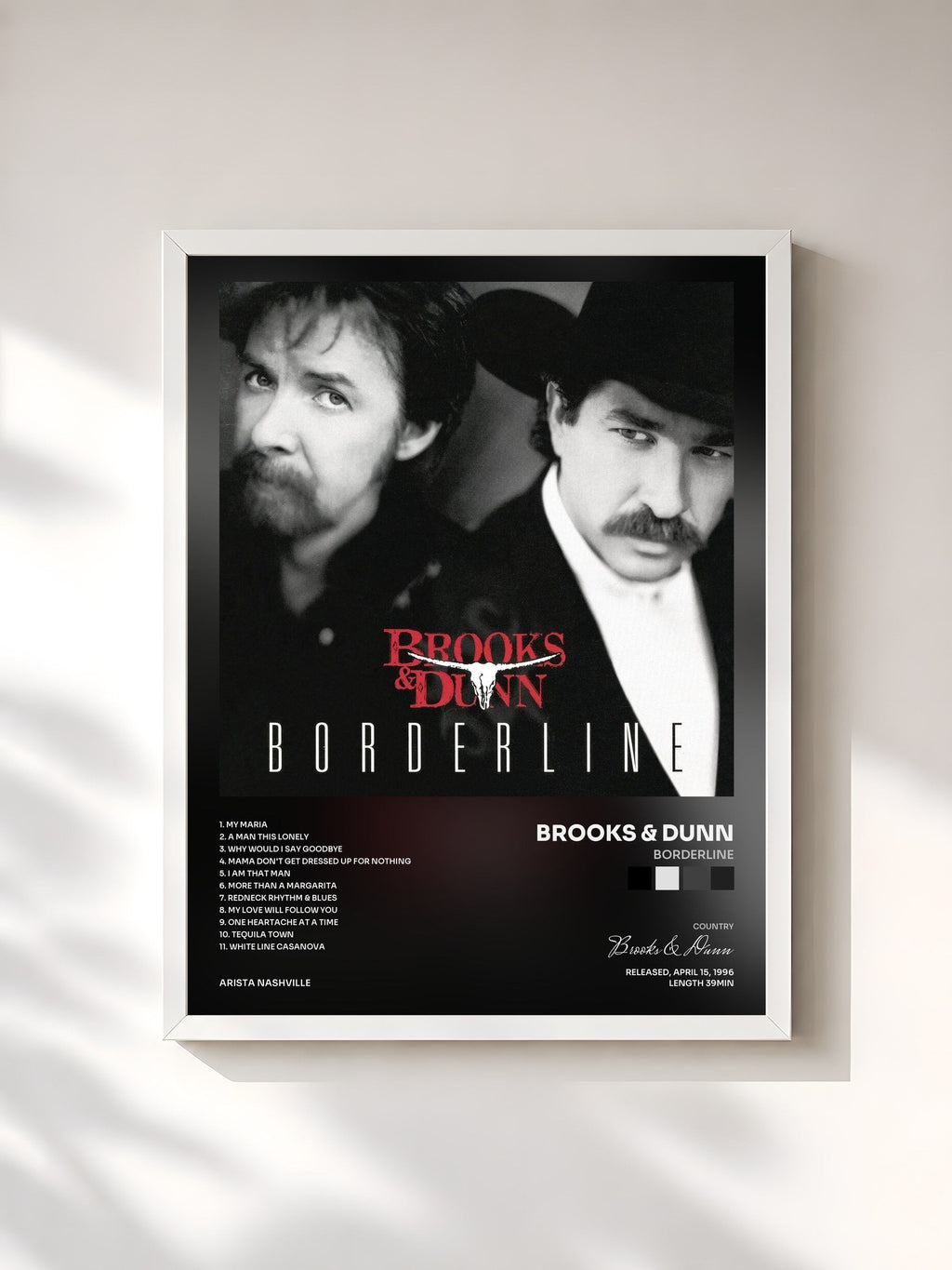 #blanc Tableau de l'album Borderline de Brooks & Dunn, cadre blanc, imprimé et encadré en France