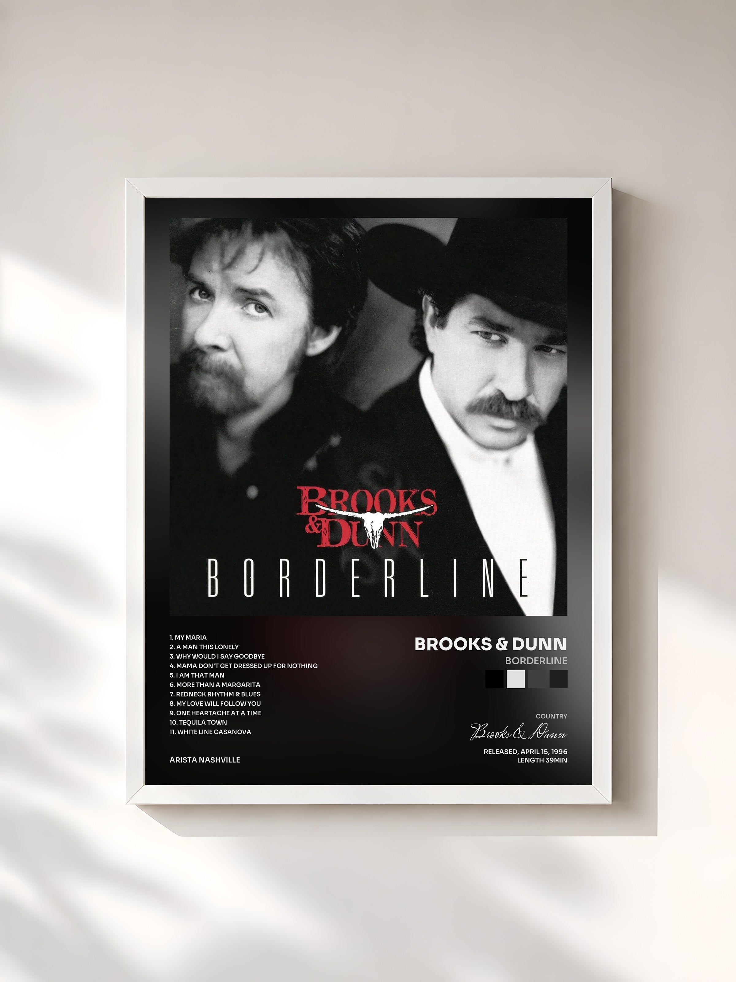 #blanc Tableau de l'album Borderline de Brooks & Dunn, cadre blanc, imprimé et encadré en France