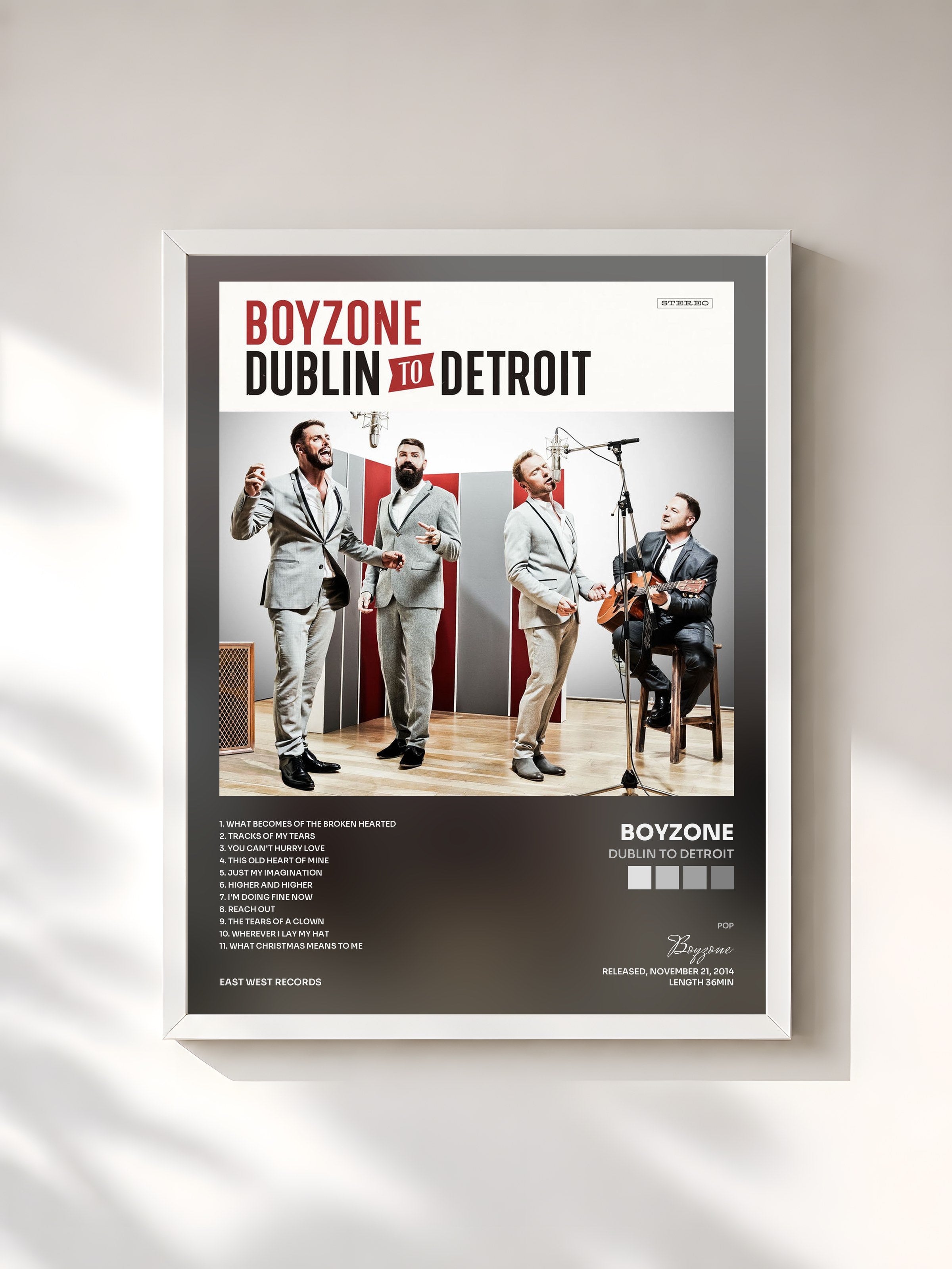 #blanc Tableau de l'album Dublin to Detroit de Boyzone, cadre blanc, imprimé et encadré en France