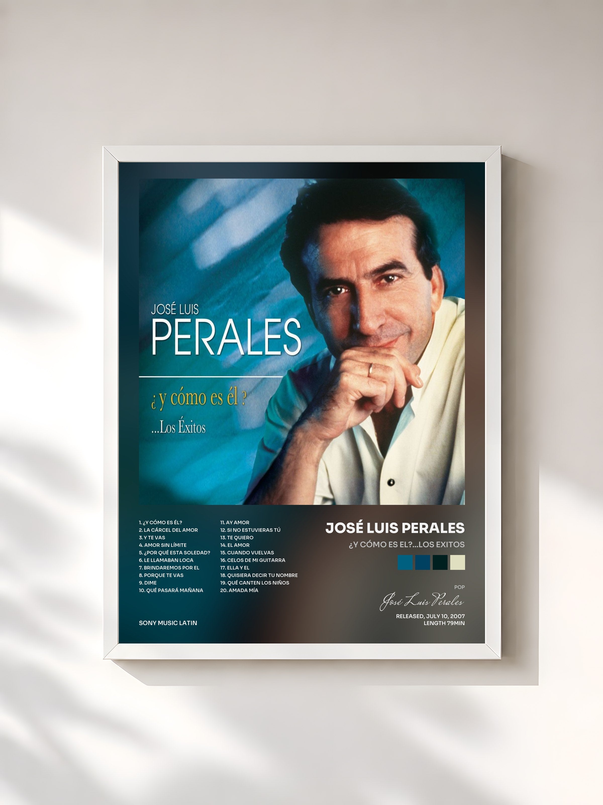 #blanc Tableau de l'album ¿Y Cómo Es El?...Los Exitos de José Luis Perales, cadre blanc, imprimé et encadré en France