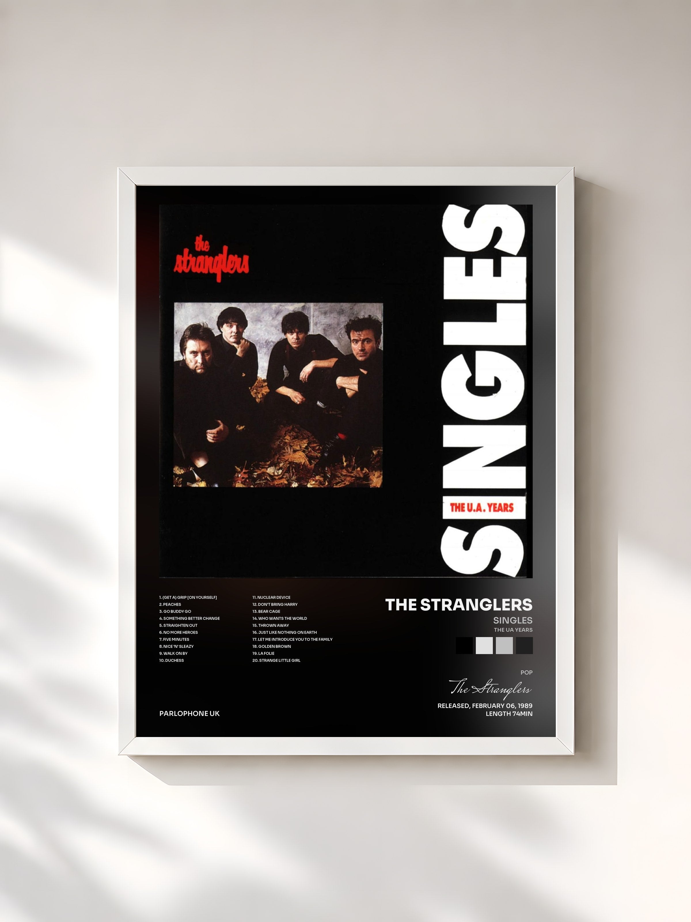 #blanc Tableau de l'album Singles (The UA Years) de The Stranglers, cadre blanc, imprimé et encadré en France