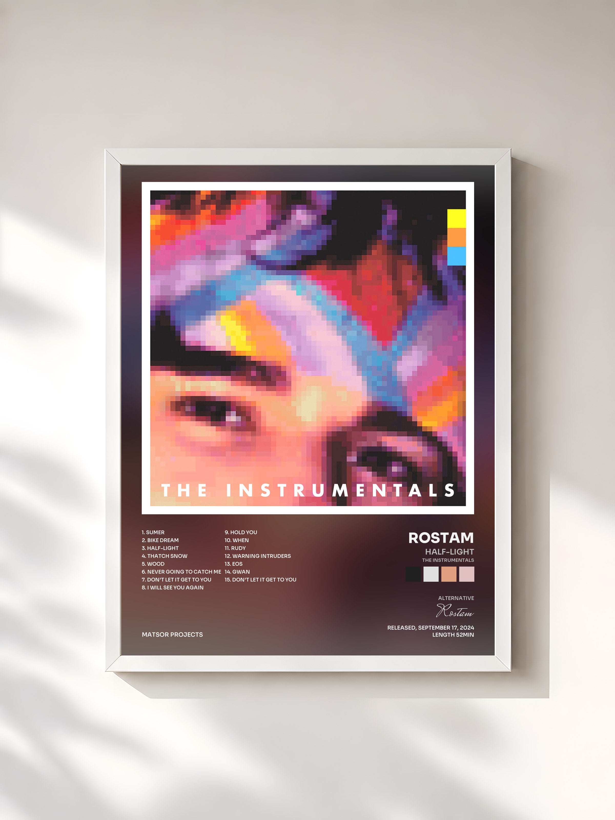 #blanc Tableau de l'album Half-Light (The Instrumentals) de Rostam, cadre blanc, imprimé et encadré en France