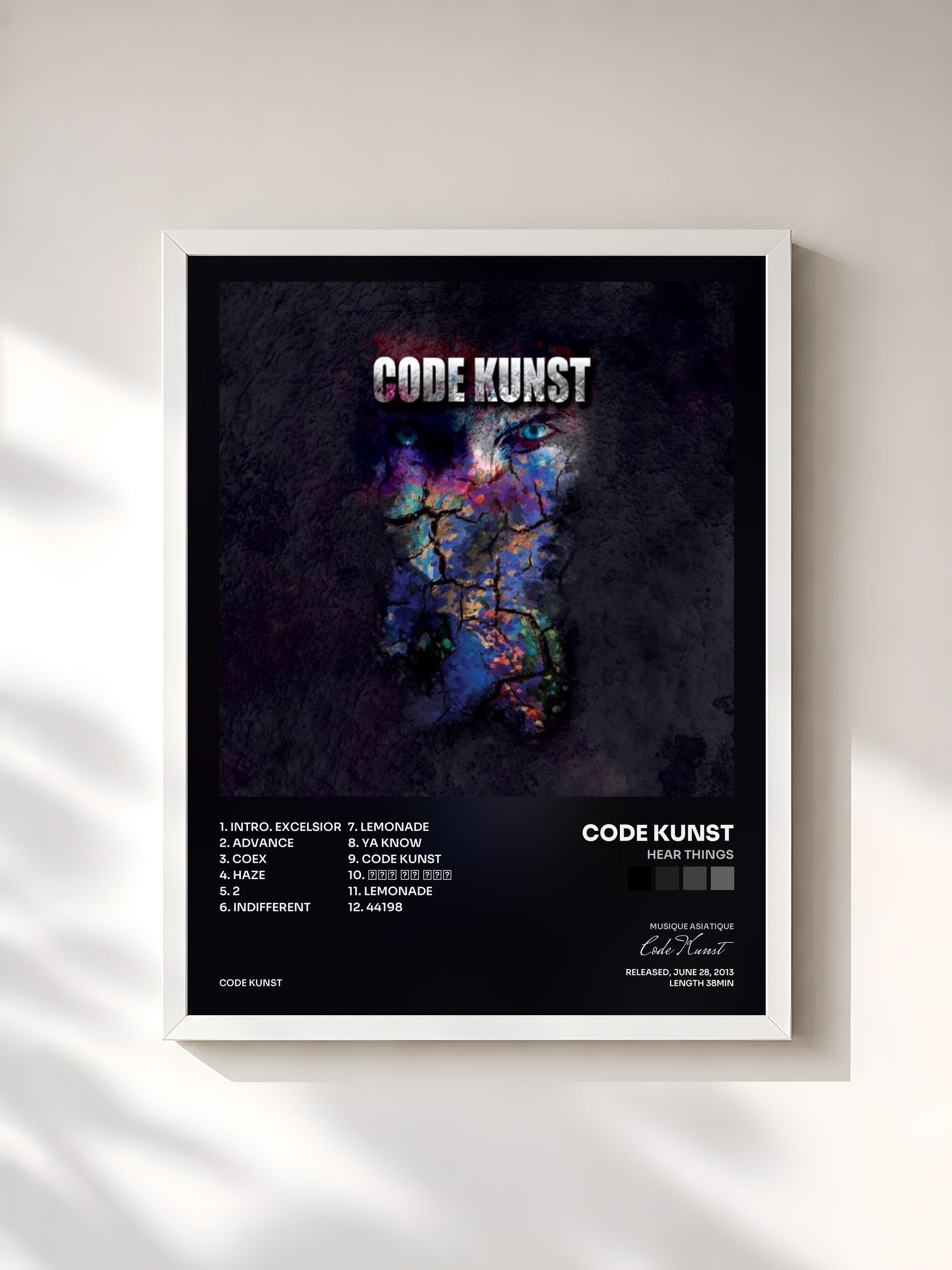 #blanc Tableau de l'album hear things de Code Kunst, cadre blanc, imprimé et encadré en France