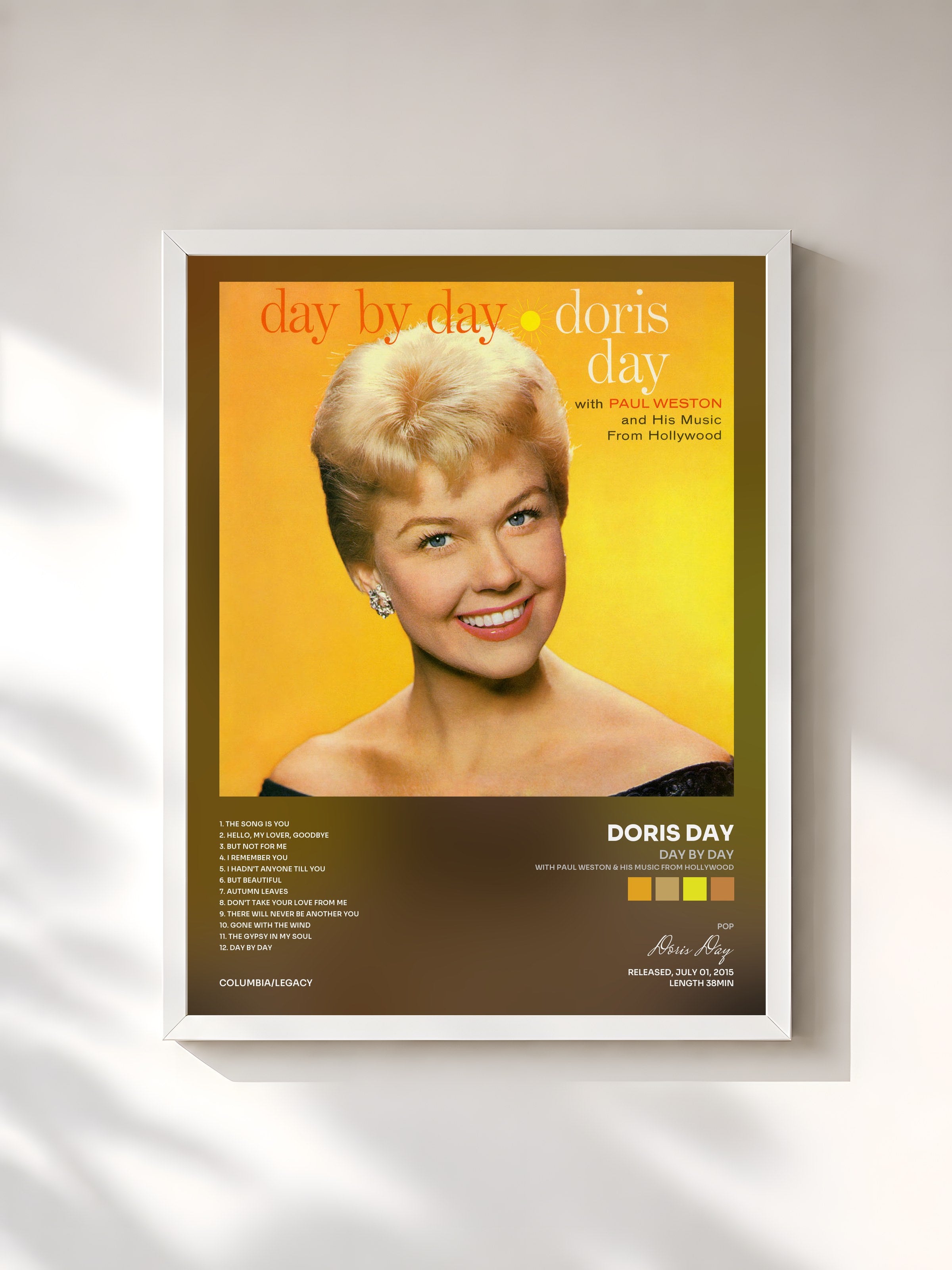 #blanc Tableau de l'album Day By Day (with Paul Weston & His Music From Hollywood) de Doris Day, cadre blanc, imprimé et encadré en France