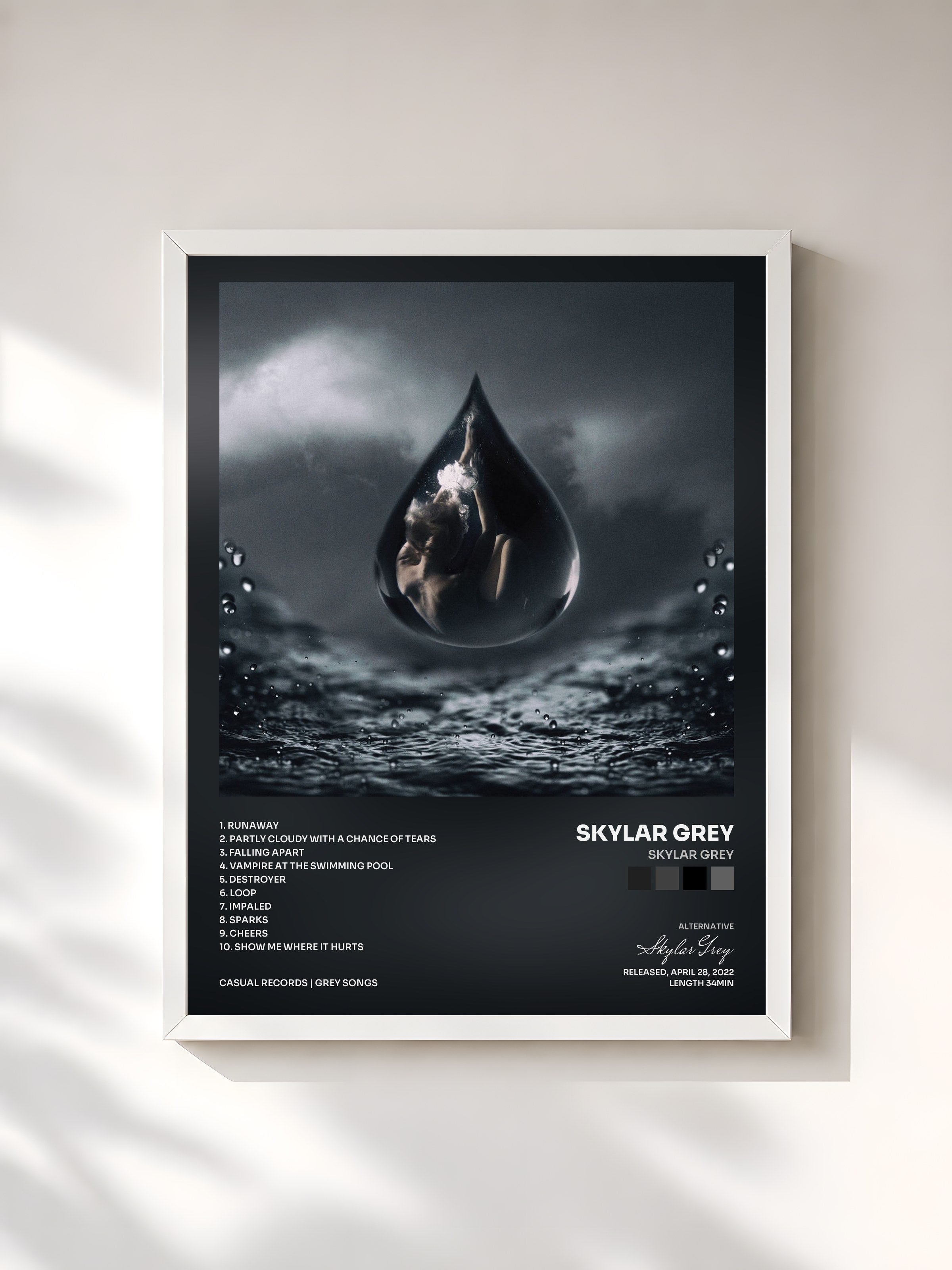 #blanc Tableau de l'album Skylar Grey de Skylar Grey, cadre blanc, imprimé et encadré en France