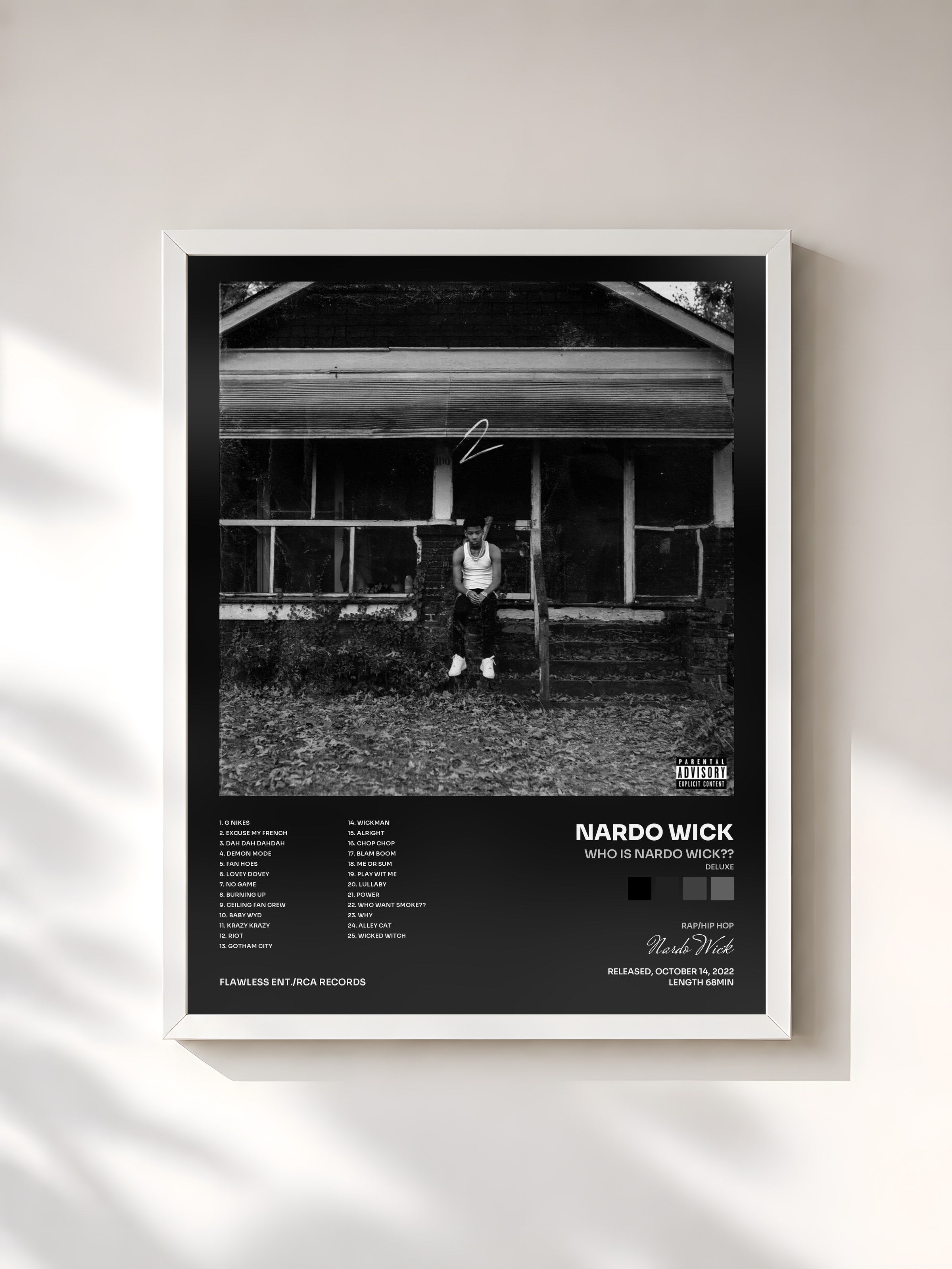 #blanc Tableau de l'album Who is Nardo Wick?? (Deluxe) de Nardo Wick, cadre blanc, imprimé et encadré en France