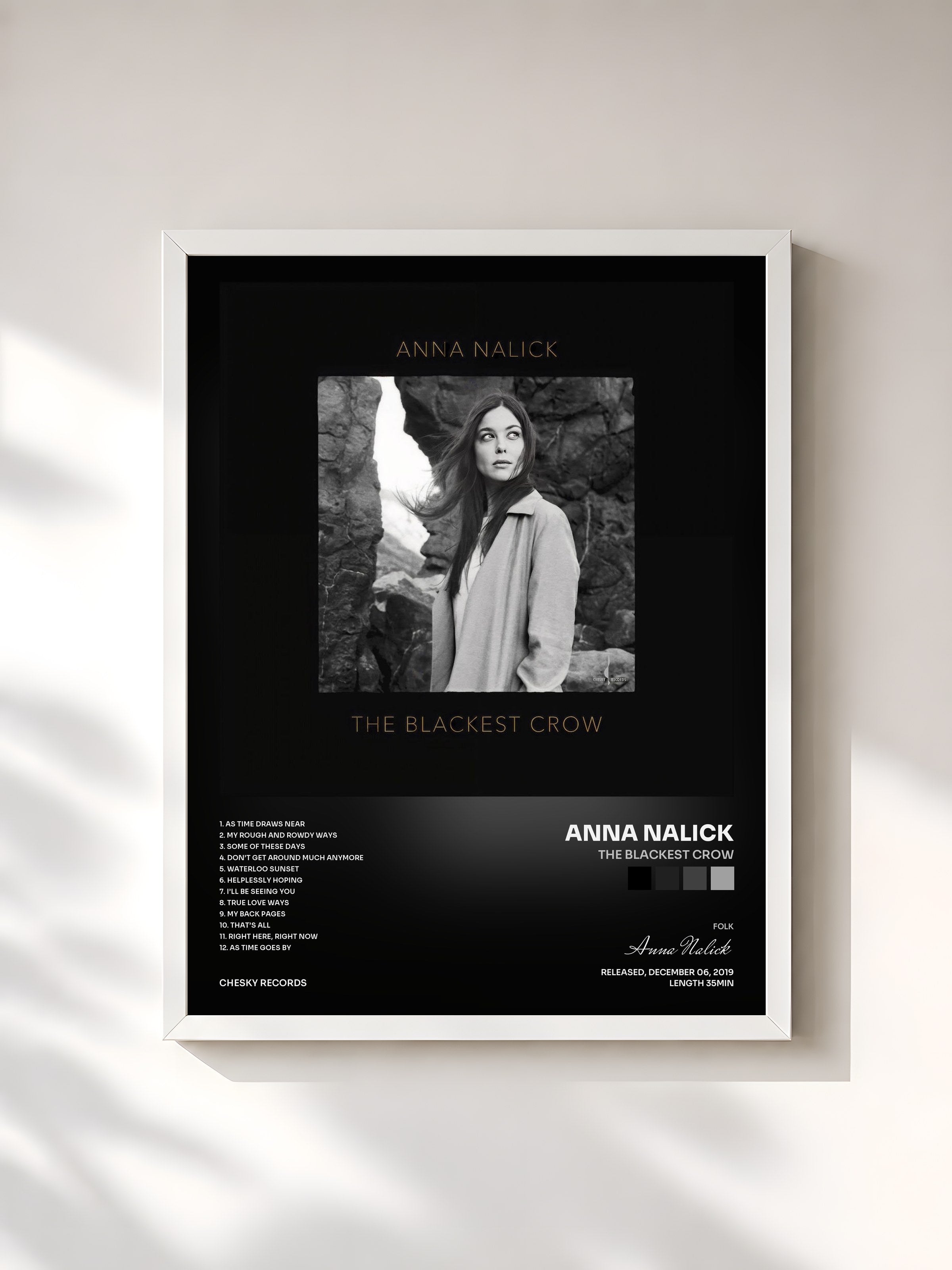 #blanc Tableau de l'album The Blackest Crow de Anna Nalick, cadre blanc, imprimé et encadré en France