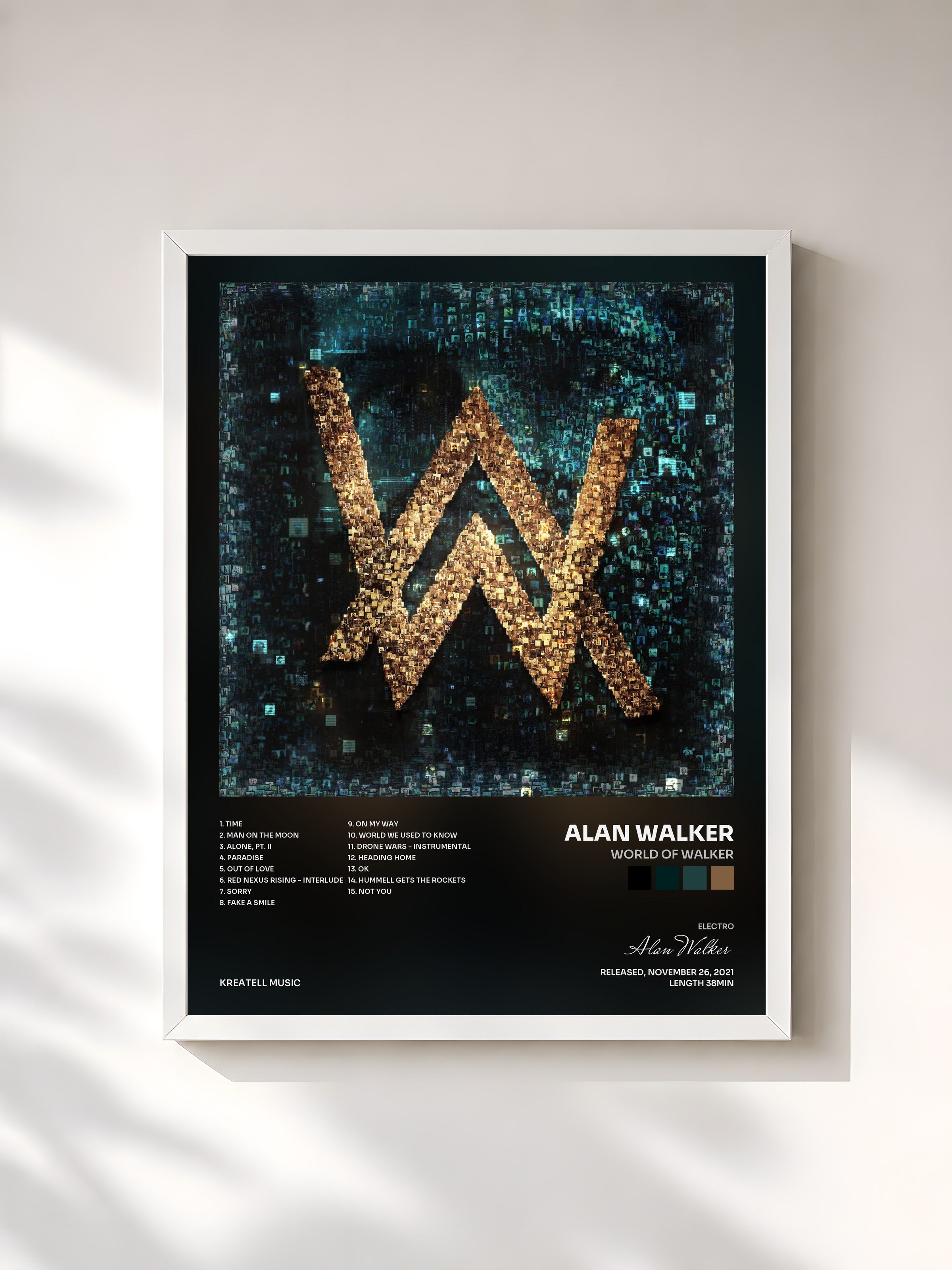 #blanc Tableau de l'album World Of Walker de Alan Walker, cadre blanc, imprimé et encadré en France