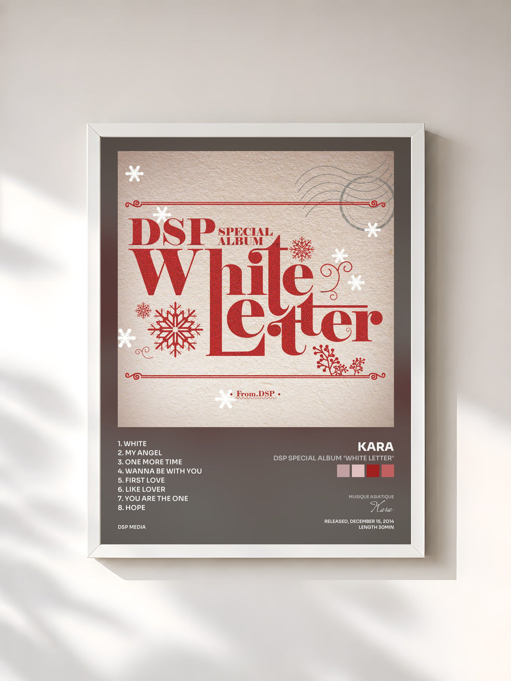 #blanc Tableau de l'album DSP Special Album 'White Letter' de Kara, cadre blanc, imprimé et encadré en France