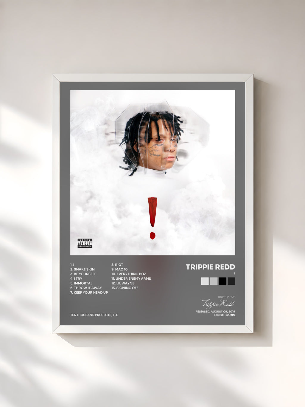 #blanc Tableau de l'album ! de Trippie Redd, cadre blanc, imprimé et encadré en France