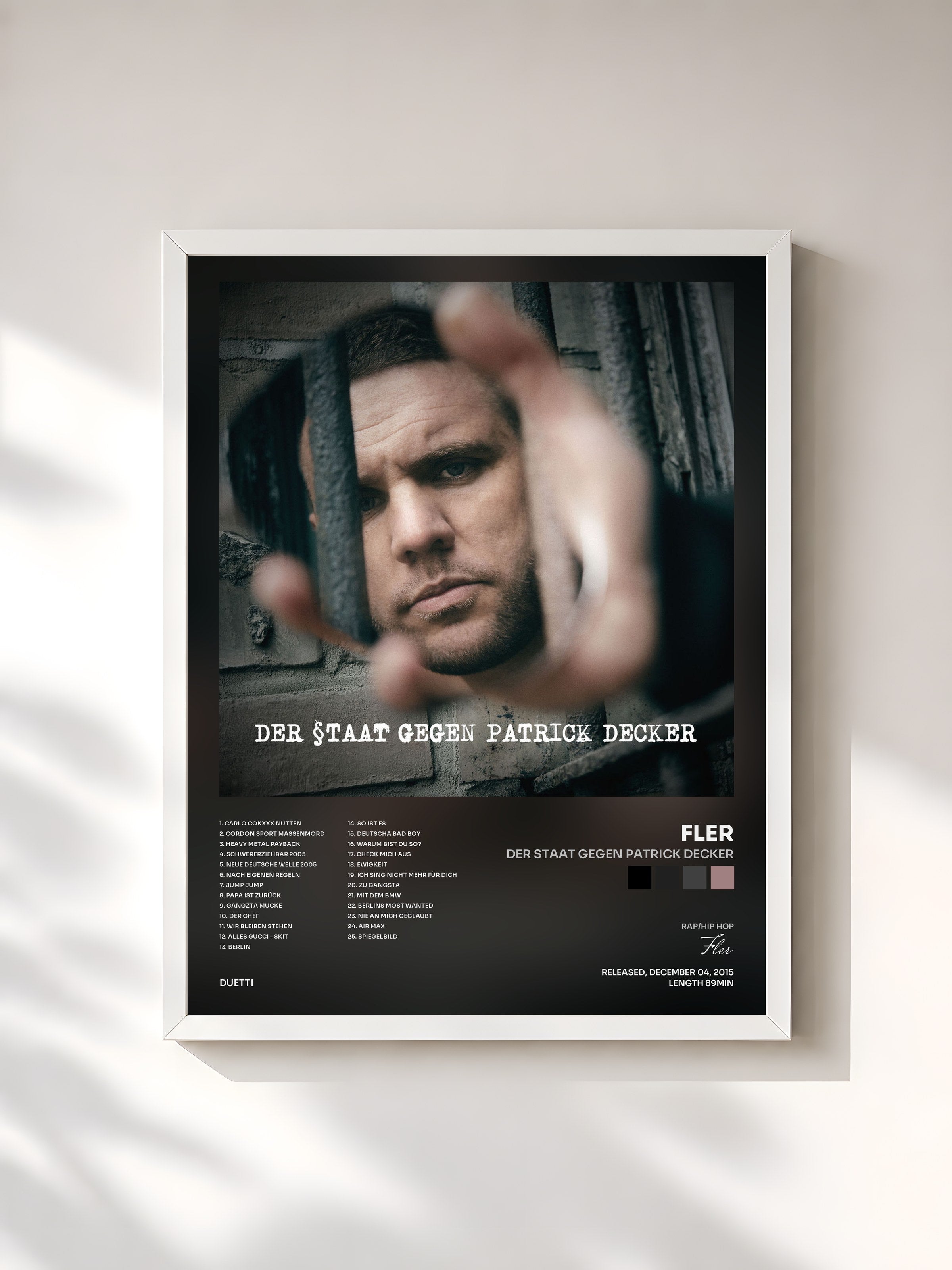 #blanc Tableau de l'album Der Staat gegen Patrick Decker de Fler, cadre blanc, imprimé et encadré en France