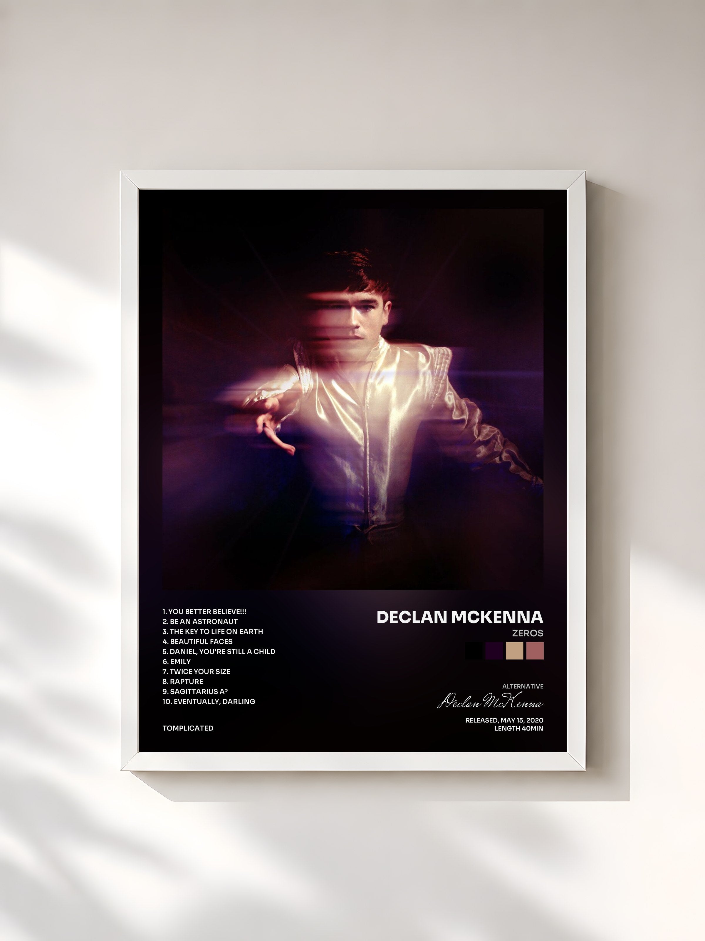 #blanc Tableau de l'album Zeros de Declan McKenna, cadre blanc, imprimé et encadré en France