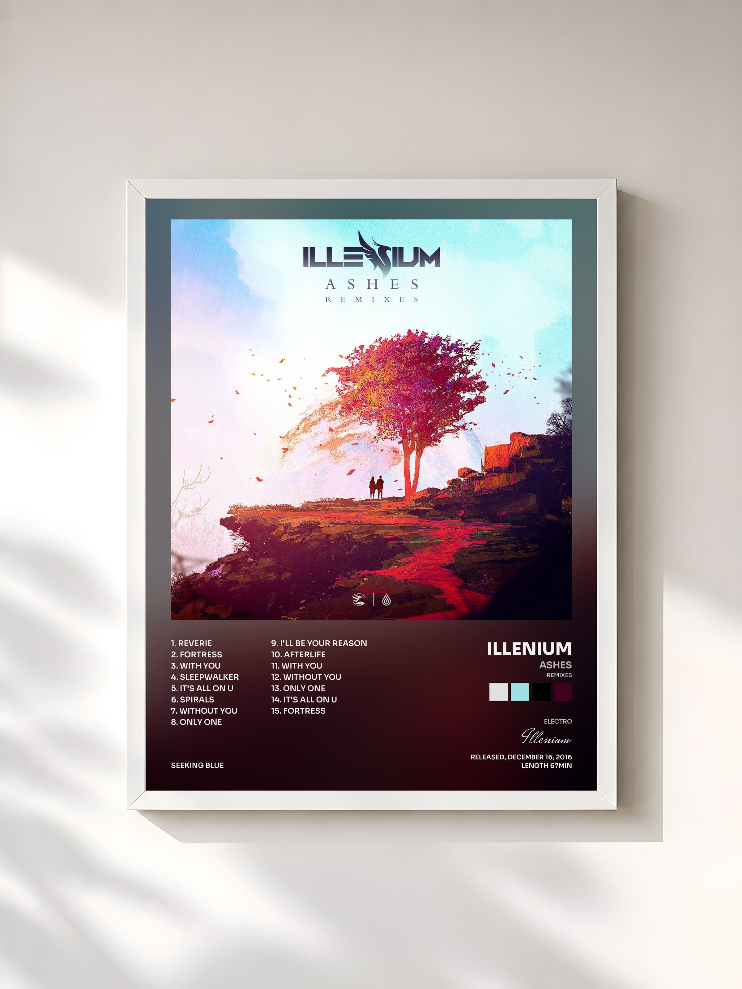 #blanc Tableau de l'album Ashes (Remixes) de Illenium, cadre blanc, imprimé et encadré en France