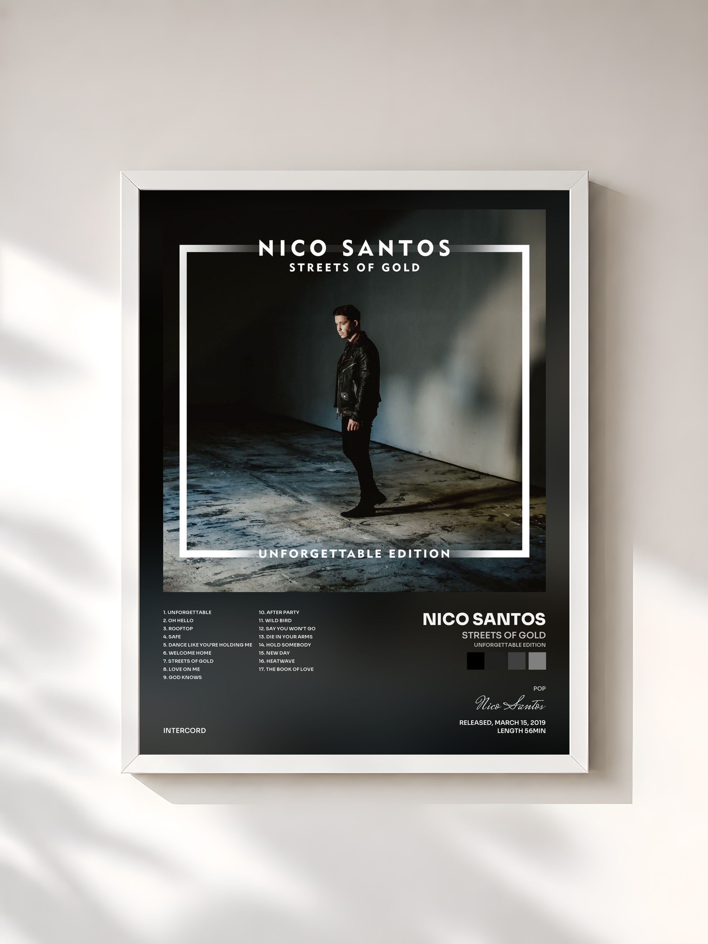 #blanc Tableau de l'album Streets Of Gold (Unforgettable Edition) de Nico Santos, cadre blanc, imprimé et encadré en France