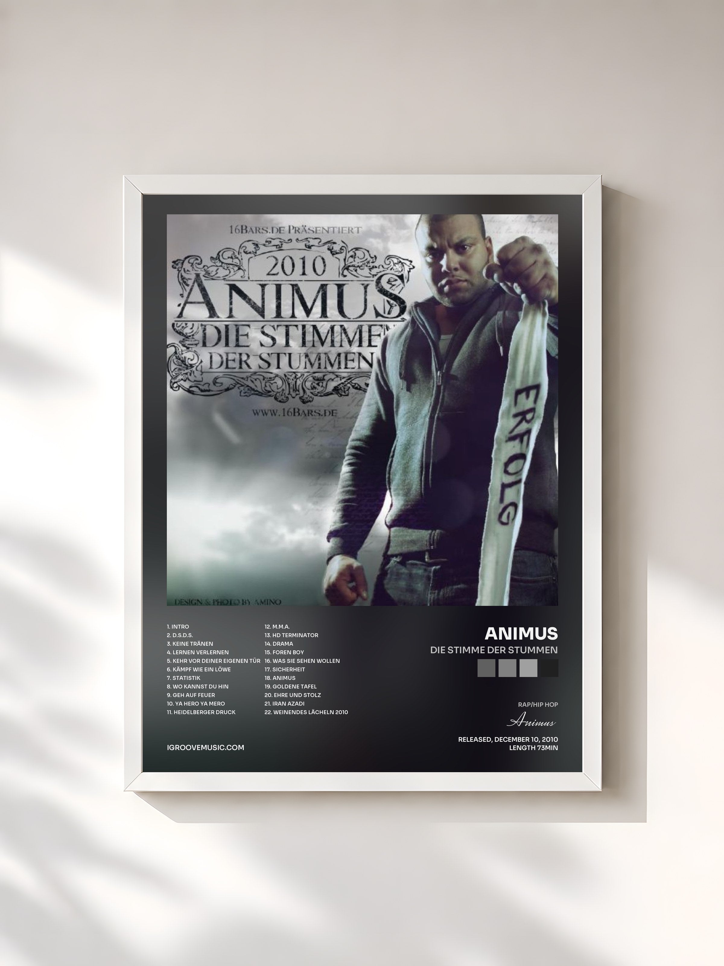 #blanc Tableau de l'album Die Stimme der Stummen de Animus, cadre blanc, imprimé et encadré en France