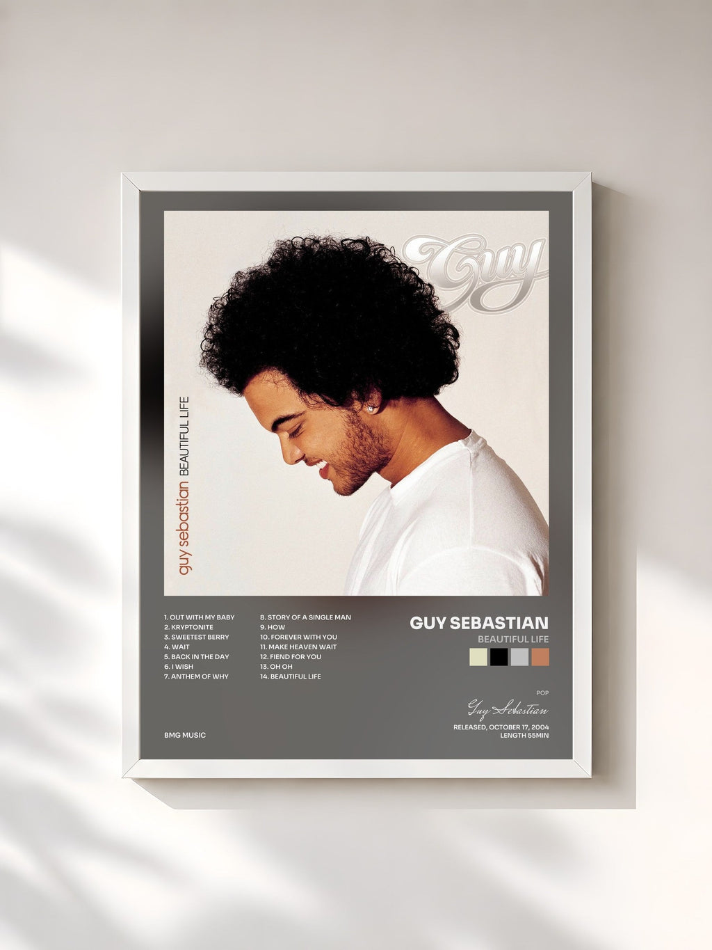 #blanc Beautiful Life de Guy Sebastian en lámina enmarcada, marco blanco, impresa y enmarcada en Francia