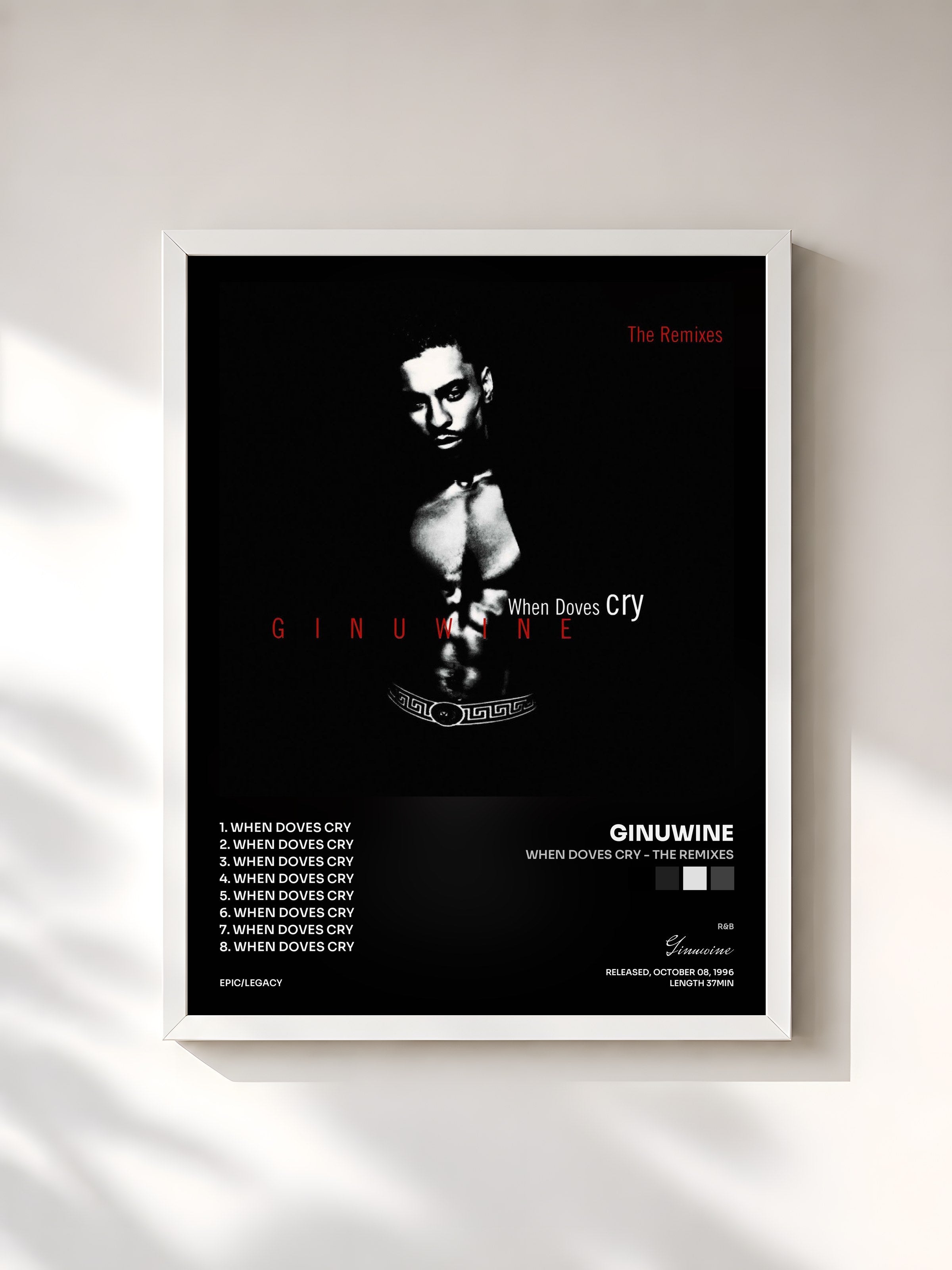 #blanc Tableau de l'album When Doves Cry - The Remixes de Ginuwine, cadre blanc, imprimé et encadré en France