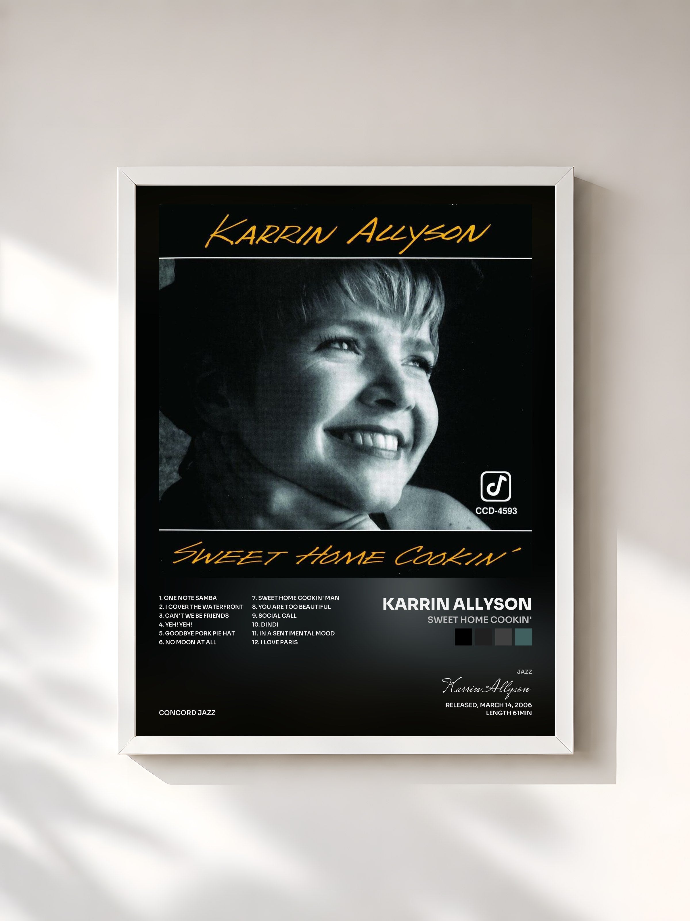 #blanc Tableau de l'album Sweet Home Cookin' de Karrin Allyson, cadre blanc, imprimé et encadré en France
