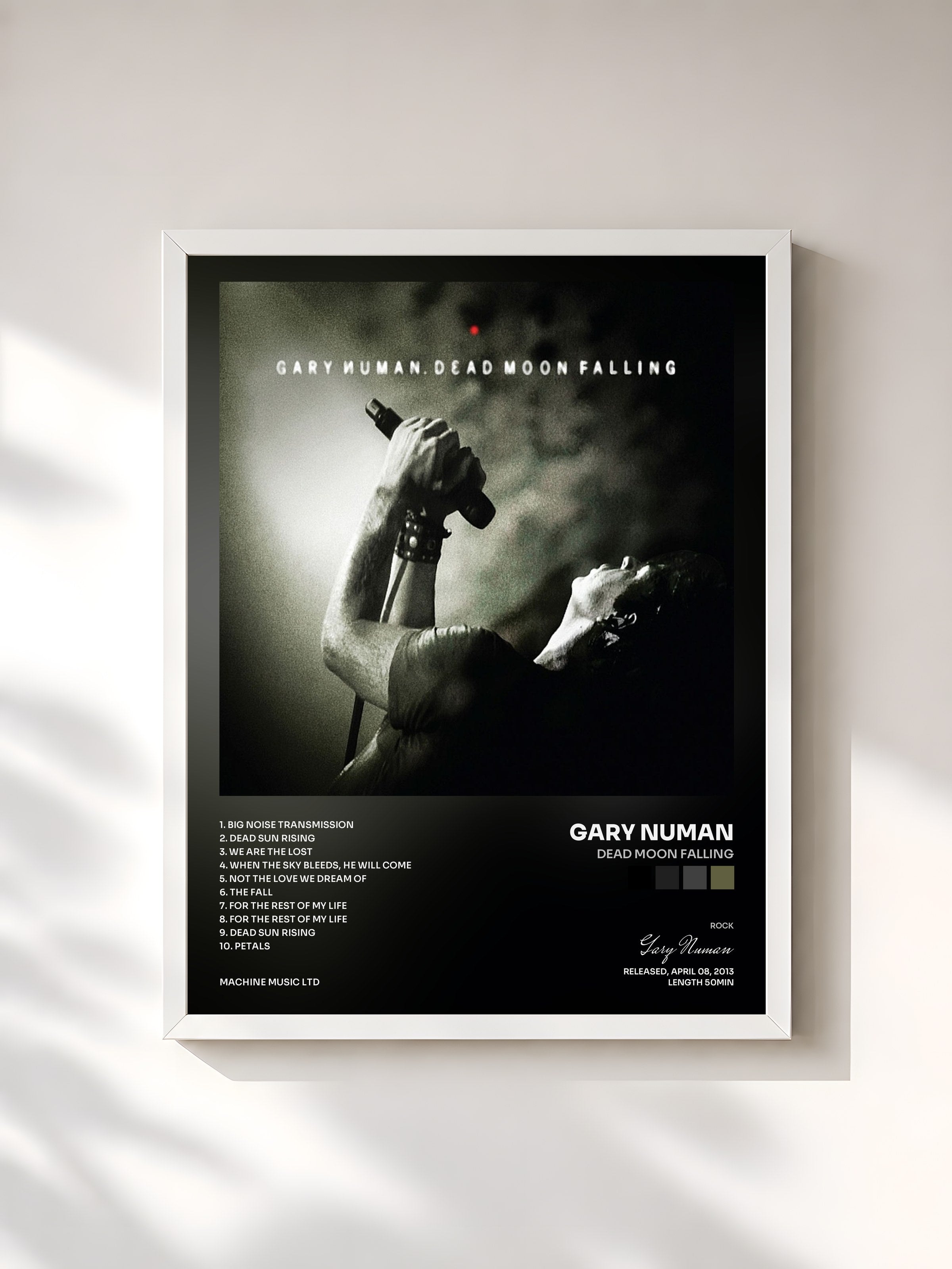 #blanc Tableau de l'album Dead Moon Falling de Gary Numan, cadre blanc, imprimé et encadré en France