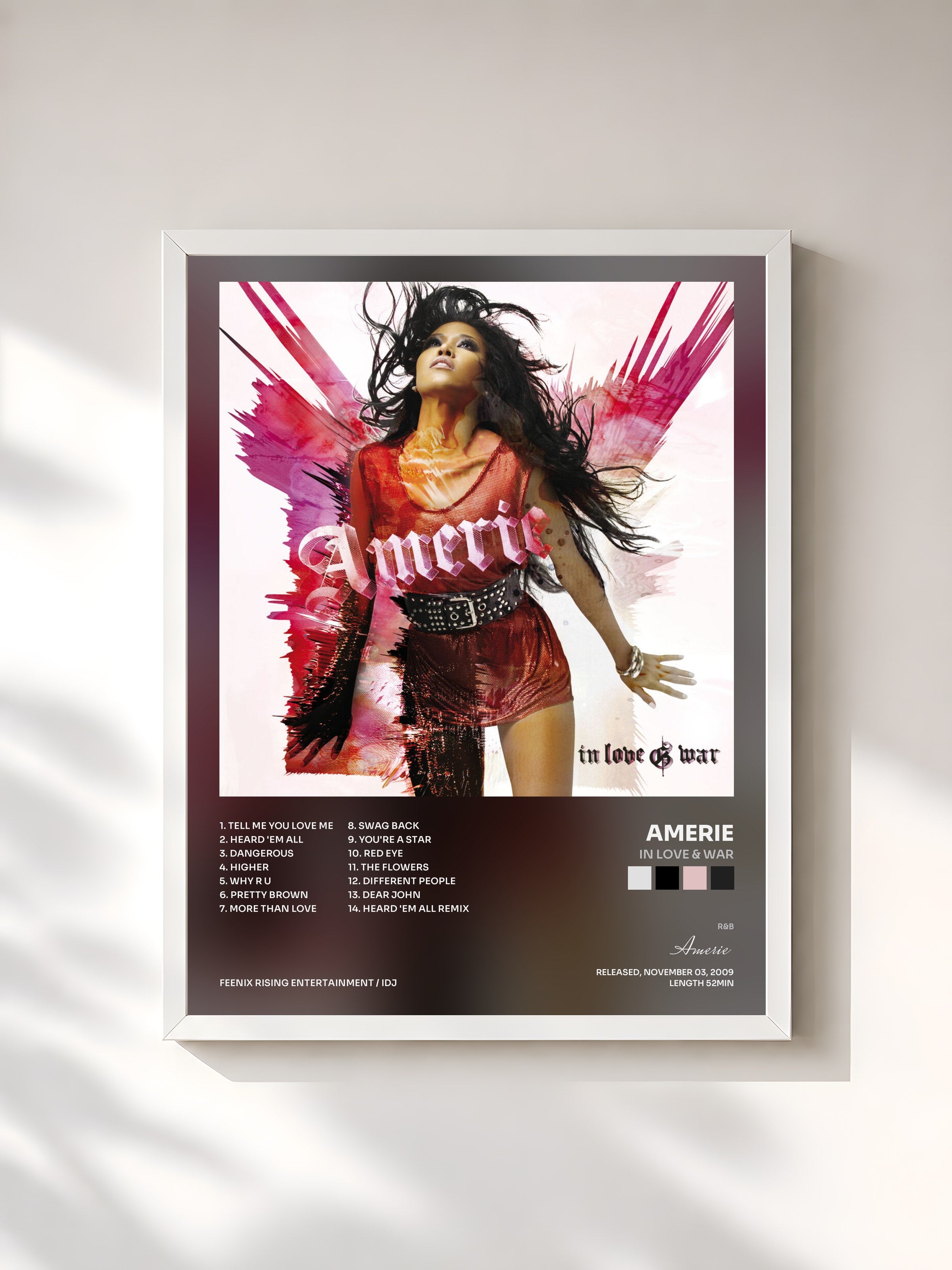 #blanc Tableau de l'album In Love & War de Amerie, cadre blanc, imprimé et encadré en France